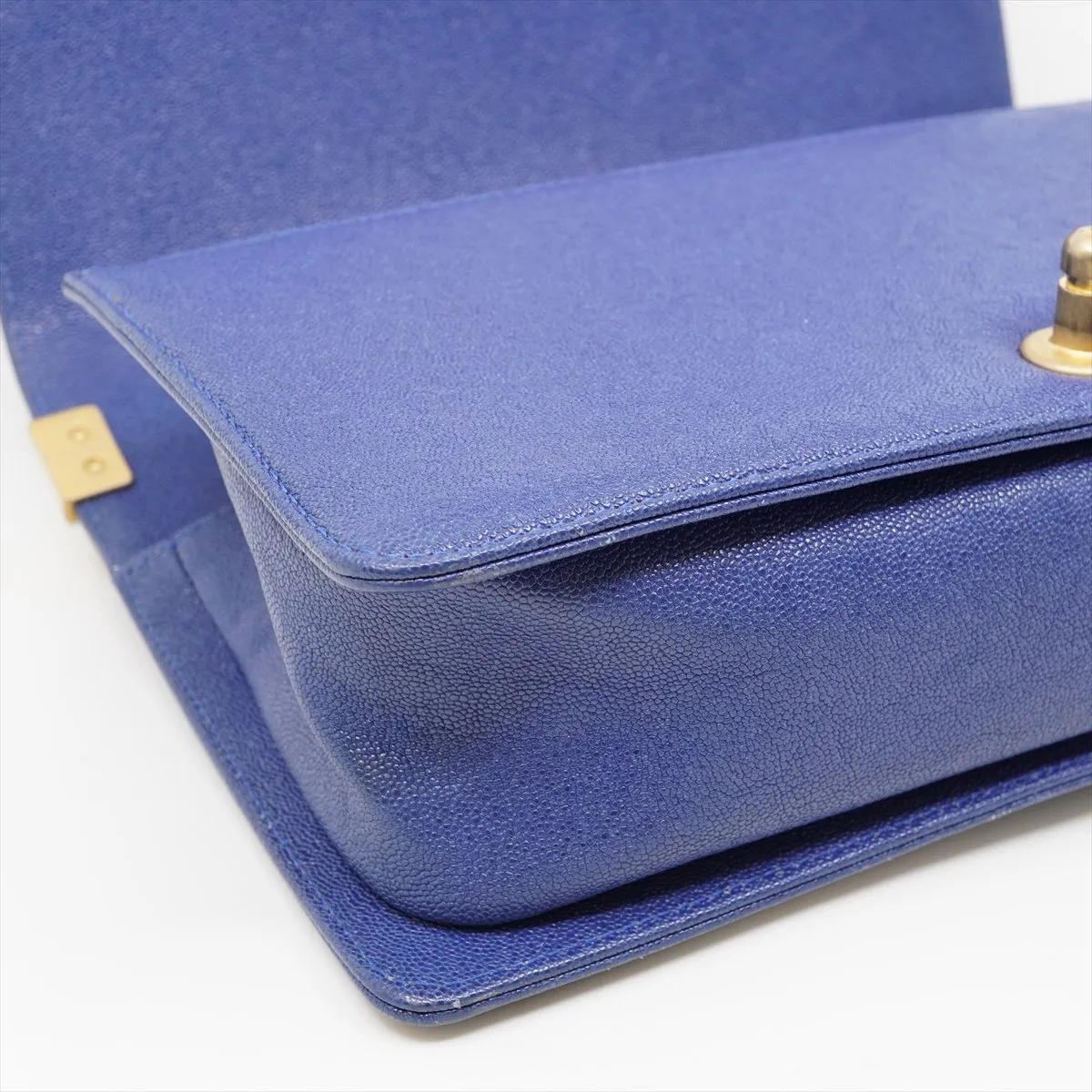Boy Chanel 25 Caviar Skin Chain Shoulder Bag, Matelassé, Blue with Gold Hardware, 28113287 — view 13