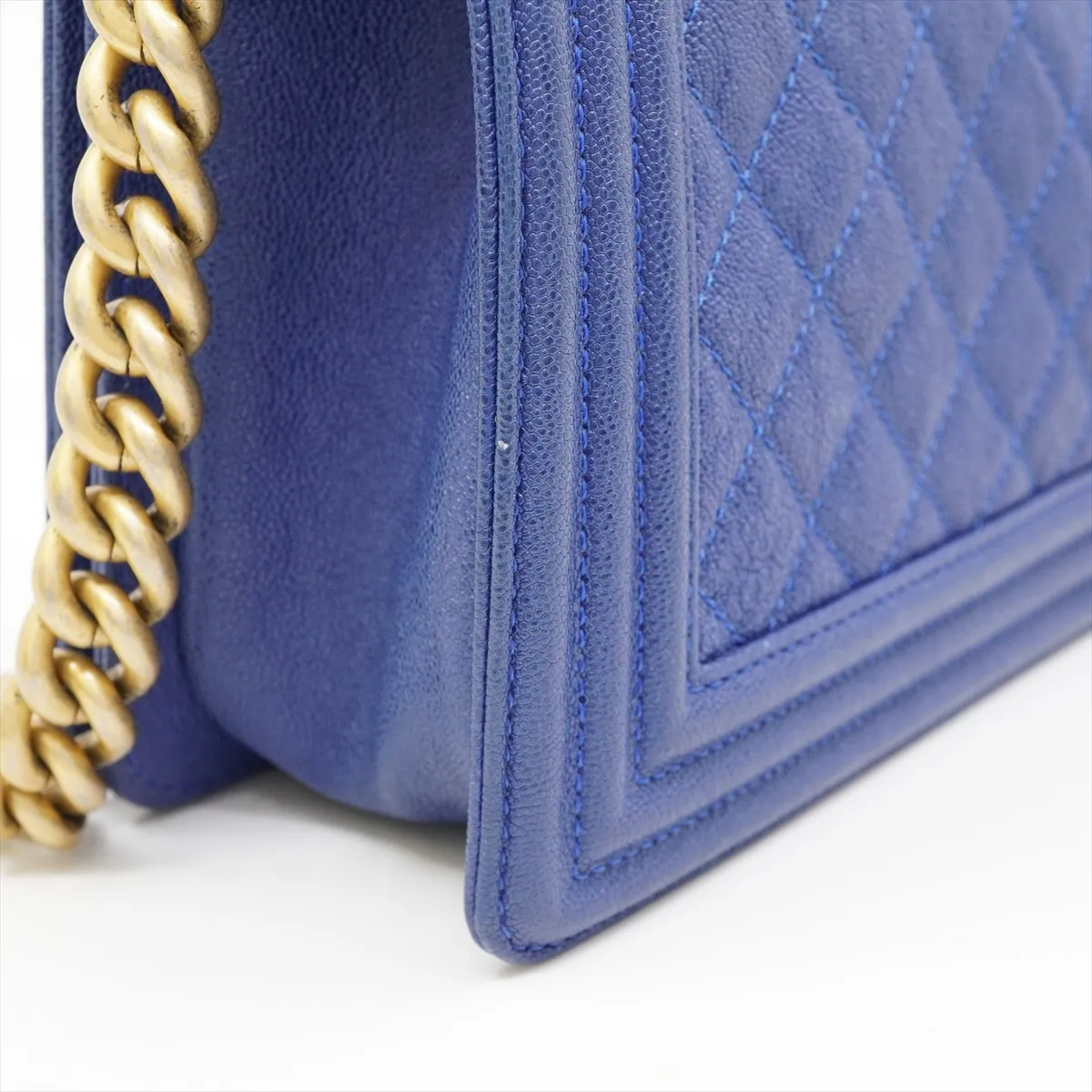 Boy Chanel 25 Caviar Skin Chain Shoulder Bag, Matelassé, Blue with Gold Hardware, 28113287 — view 14