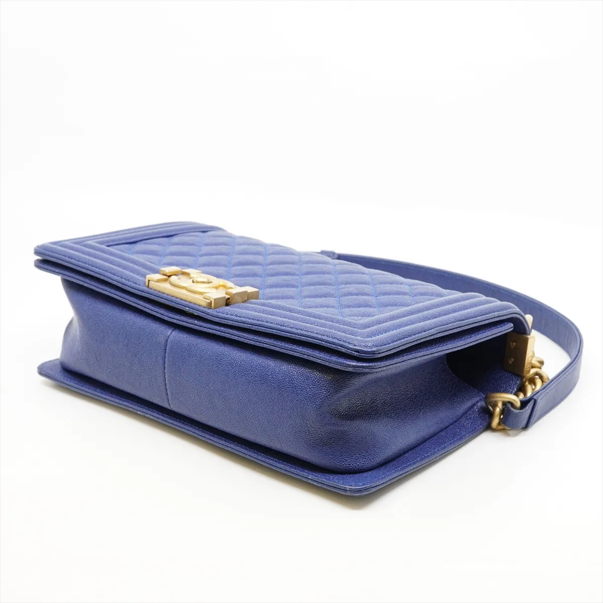 Boy Chanel 25 Caviar Skin Chain Shoulder Bag, Matelassé, Blue with Gold Hardware, 28113287 — view 3