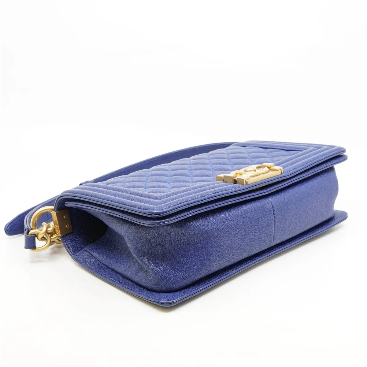 Boy Chanel 25 Caviar Skin Chain Shoulder Bag, Matelassé, Blue with Gold Hardware, 28113287 — view 4