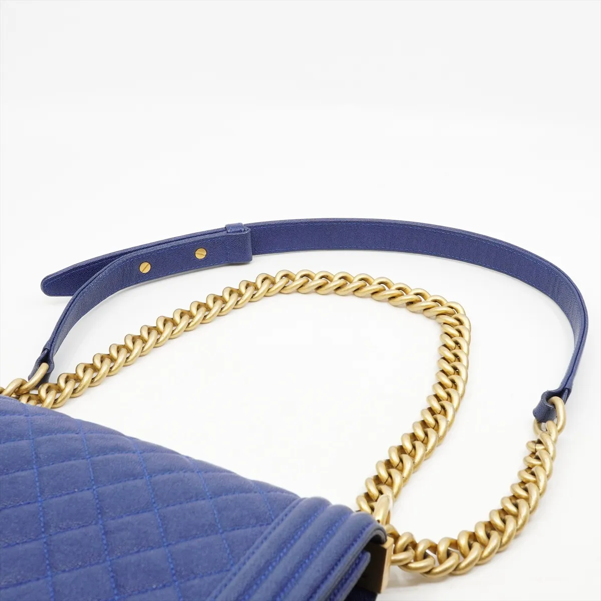 Boy Chanel 25 Caviar Skin Chain Shoulder Bag, Matelassé, Blue with Gold Hardware, 28113287 — view 6