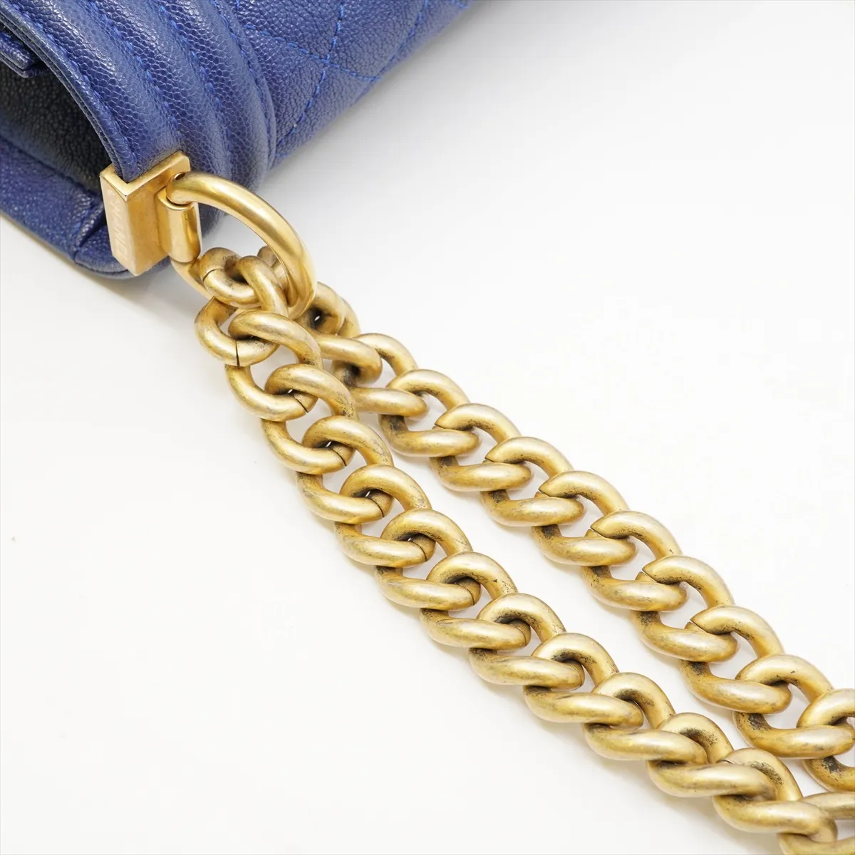Boy Chanel 25 Caviar Skin Chain Shoulder Bag, Matelassé, Blue with Gold Hardware, 28113287 — view 7