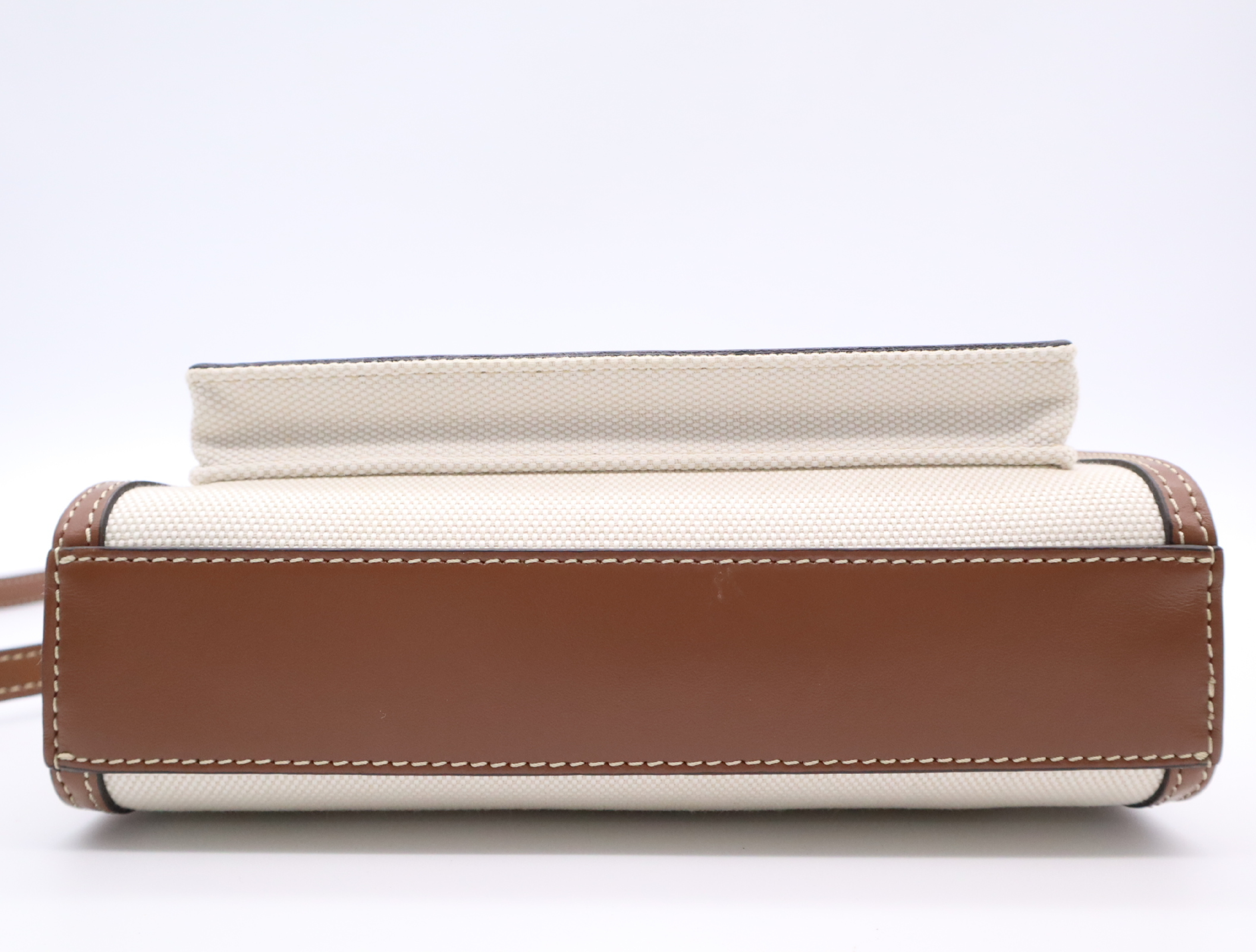 Cotton x Leather Logo Mini Pocket Bag, White/Brown, Gold Hardware, with Shoulder Strap (Shoulder Bag) — view 4