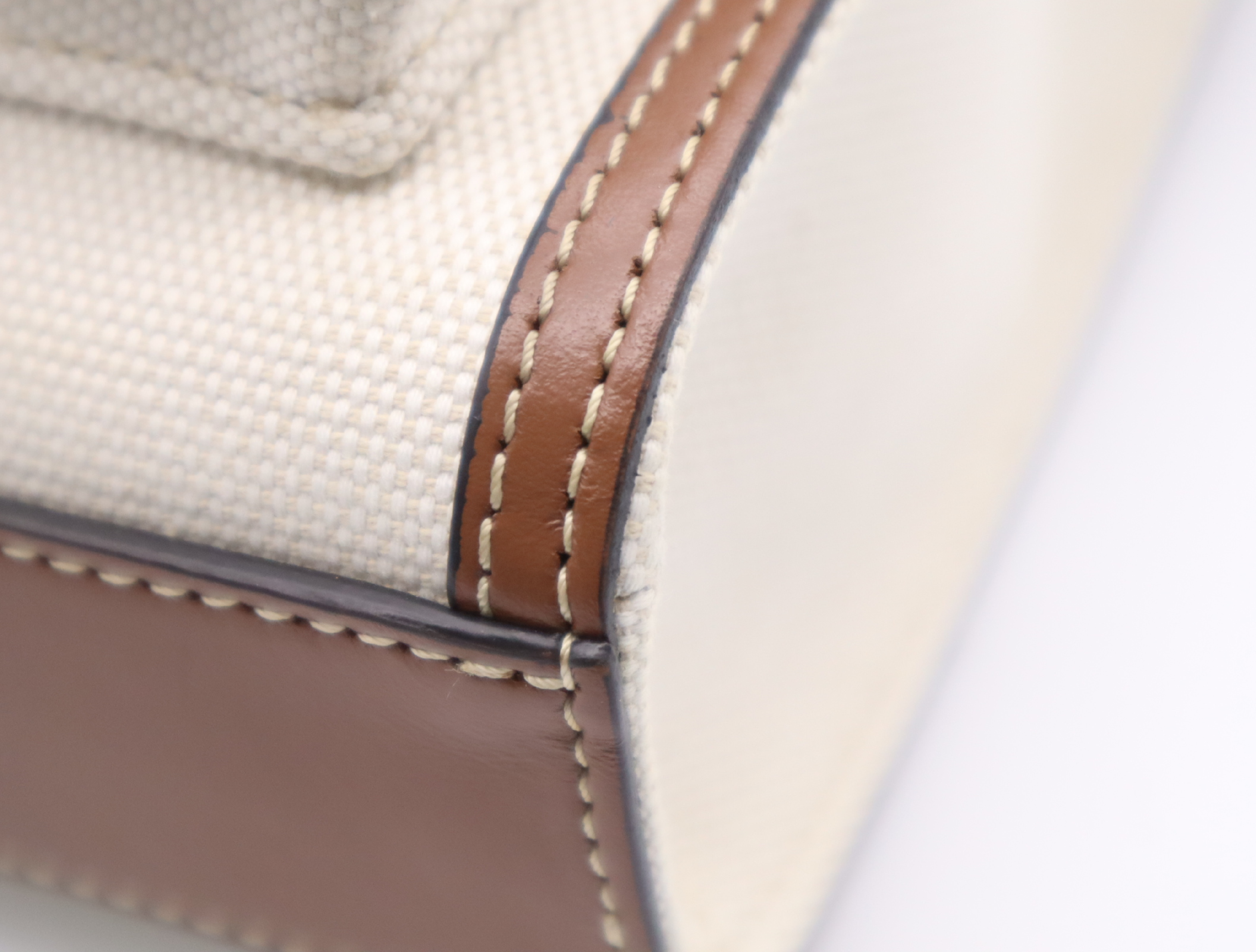 Cotton x Leather Logo Mini Pocket Bag, White/Brown, Gold Hardware, with Shoulder Strap (Shoulder Bag) — view 7