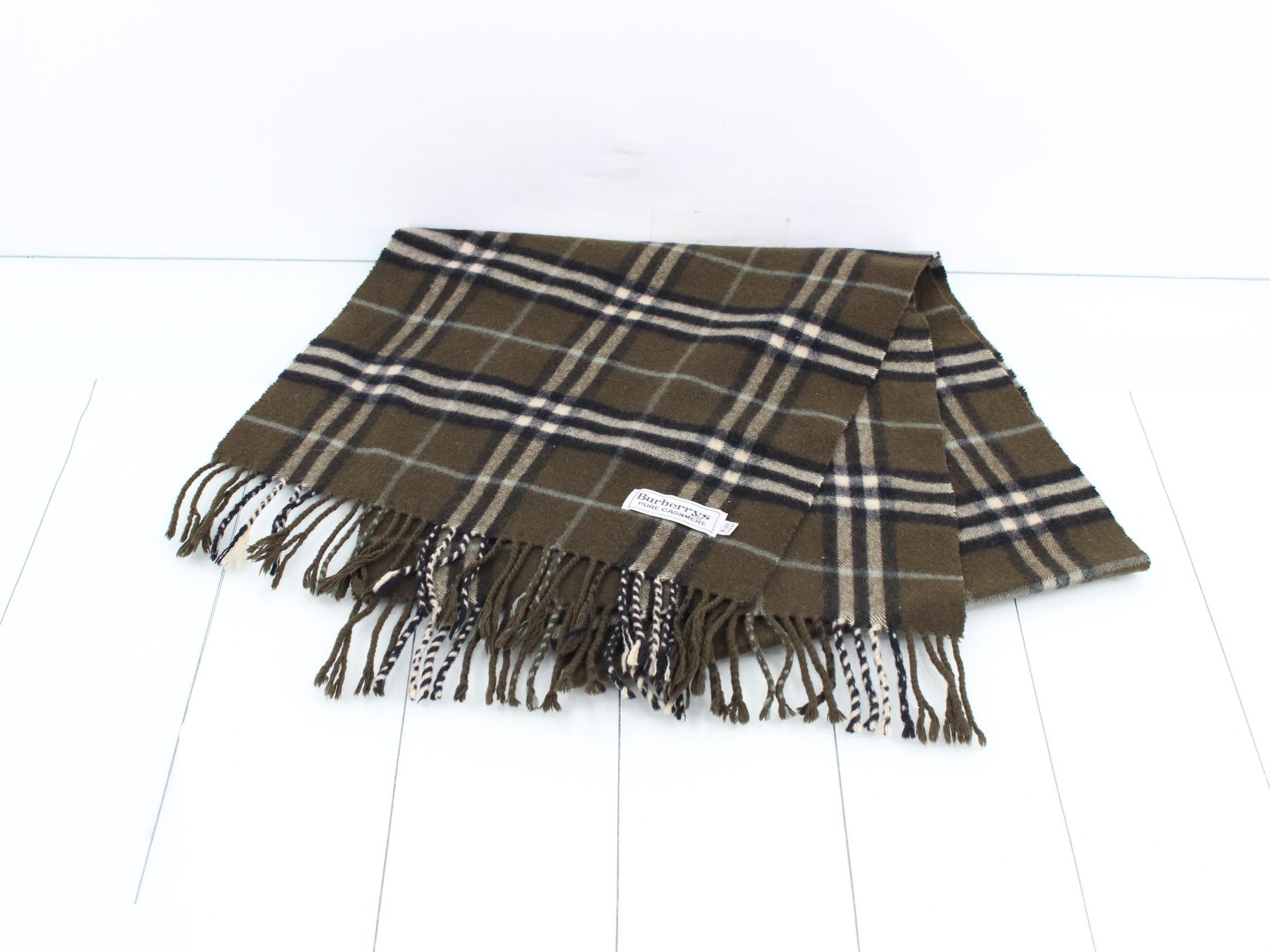 Tag attached, 100% cashmere check scarf — view 2