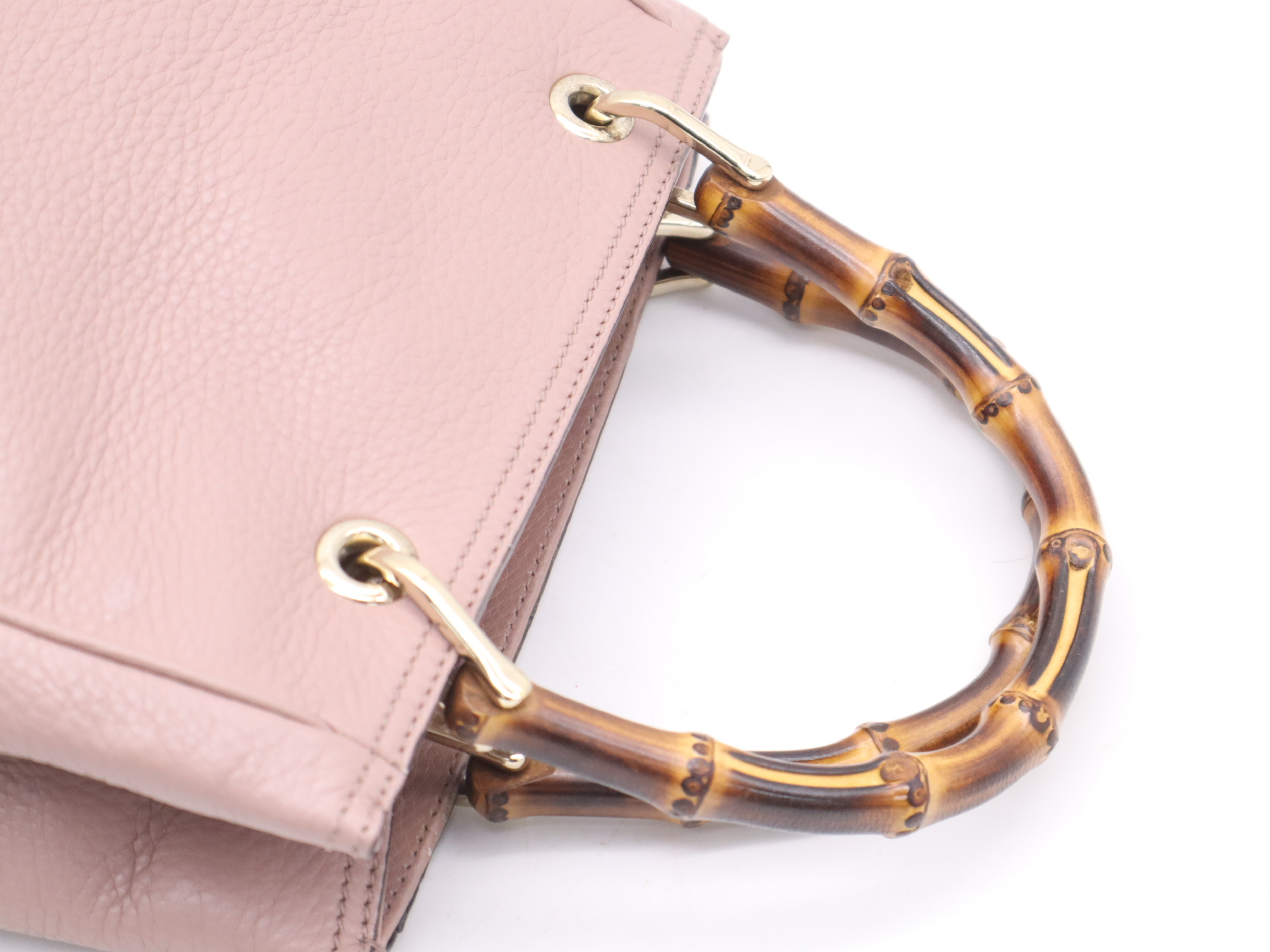 336032 Leather Bamboo Handbag, Pink, Gold Hardware — view 6