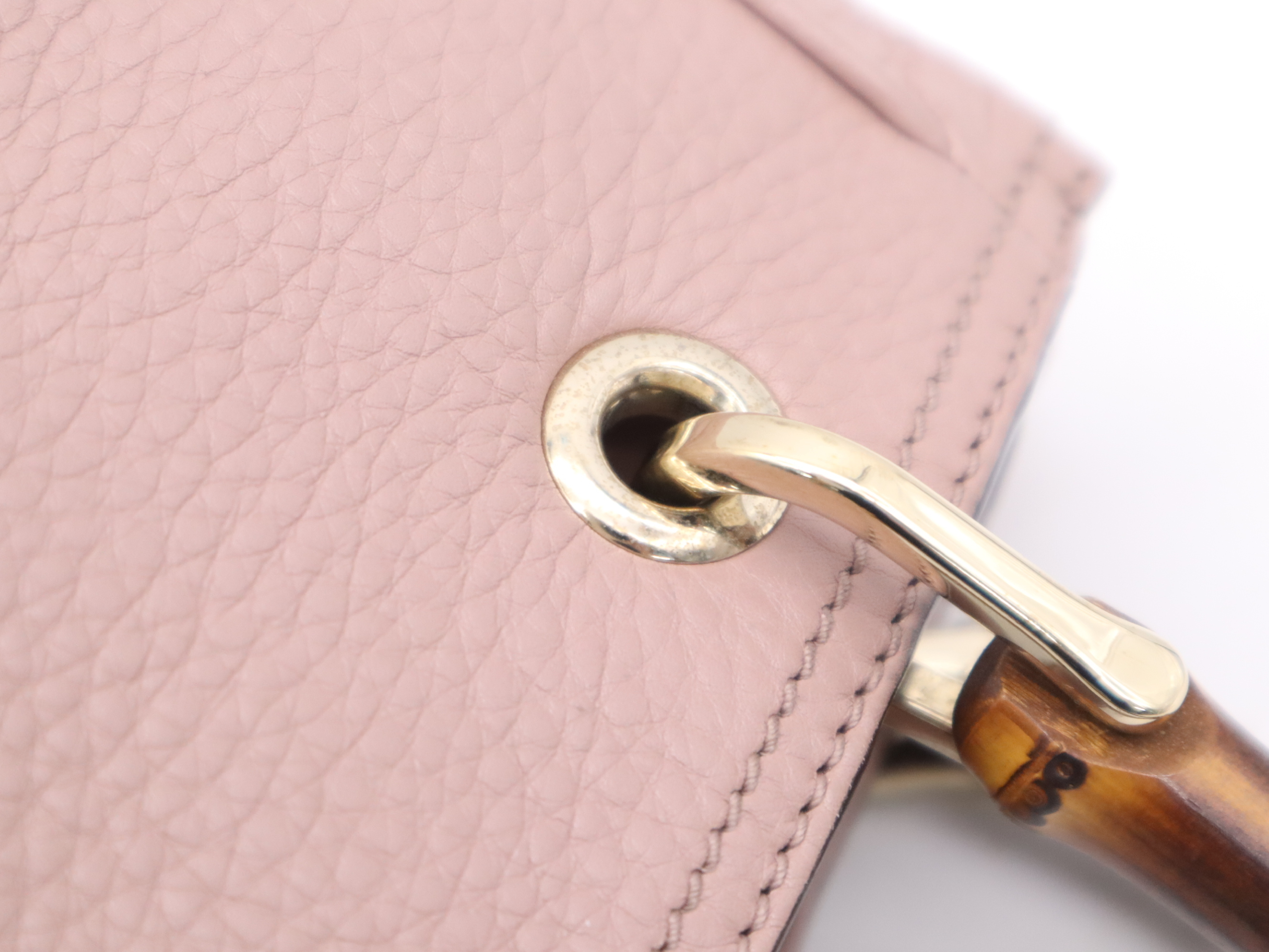 336032 Leather Bamboo Handbag, Pink, Gold Hardware — view 8