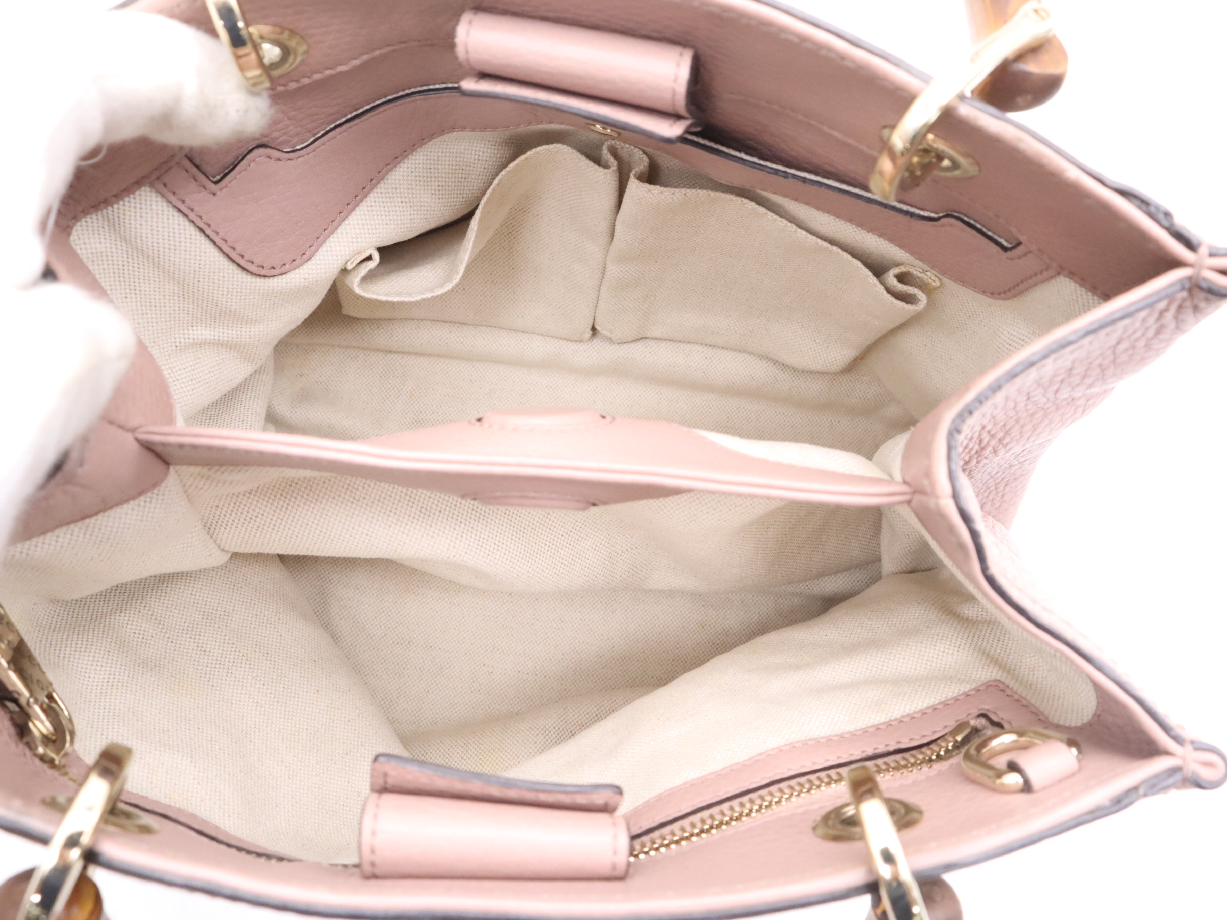 336032 Leather Bamboo Handbag, Pink, Gold Hardware — view 10