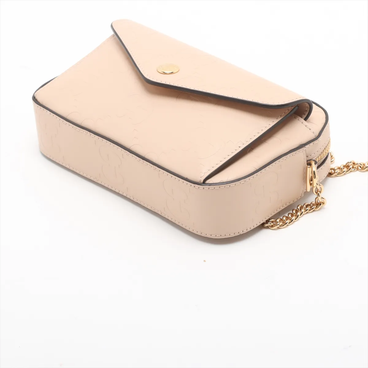 GG Super Mini Leather Chain Shoulder Bag Beige 781554 — view 3
