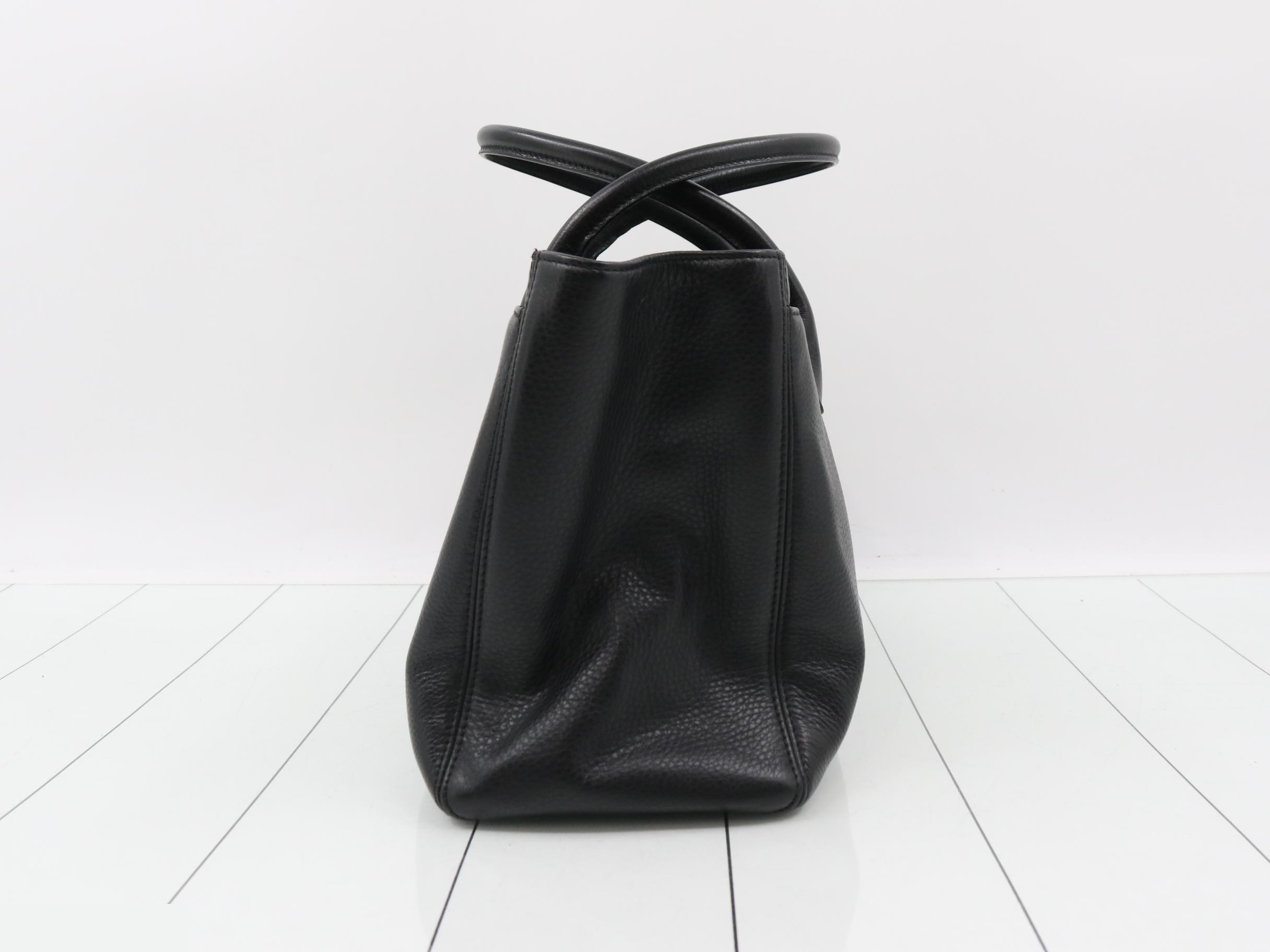 Executive 2-Way Tote Bag, Calf Leather, Black with Gold Hardware — view 3
