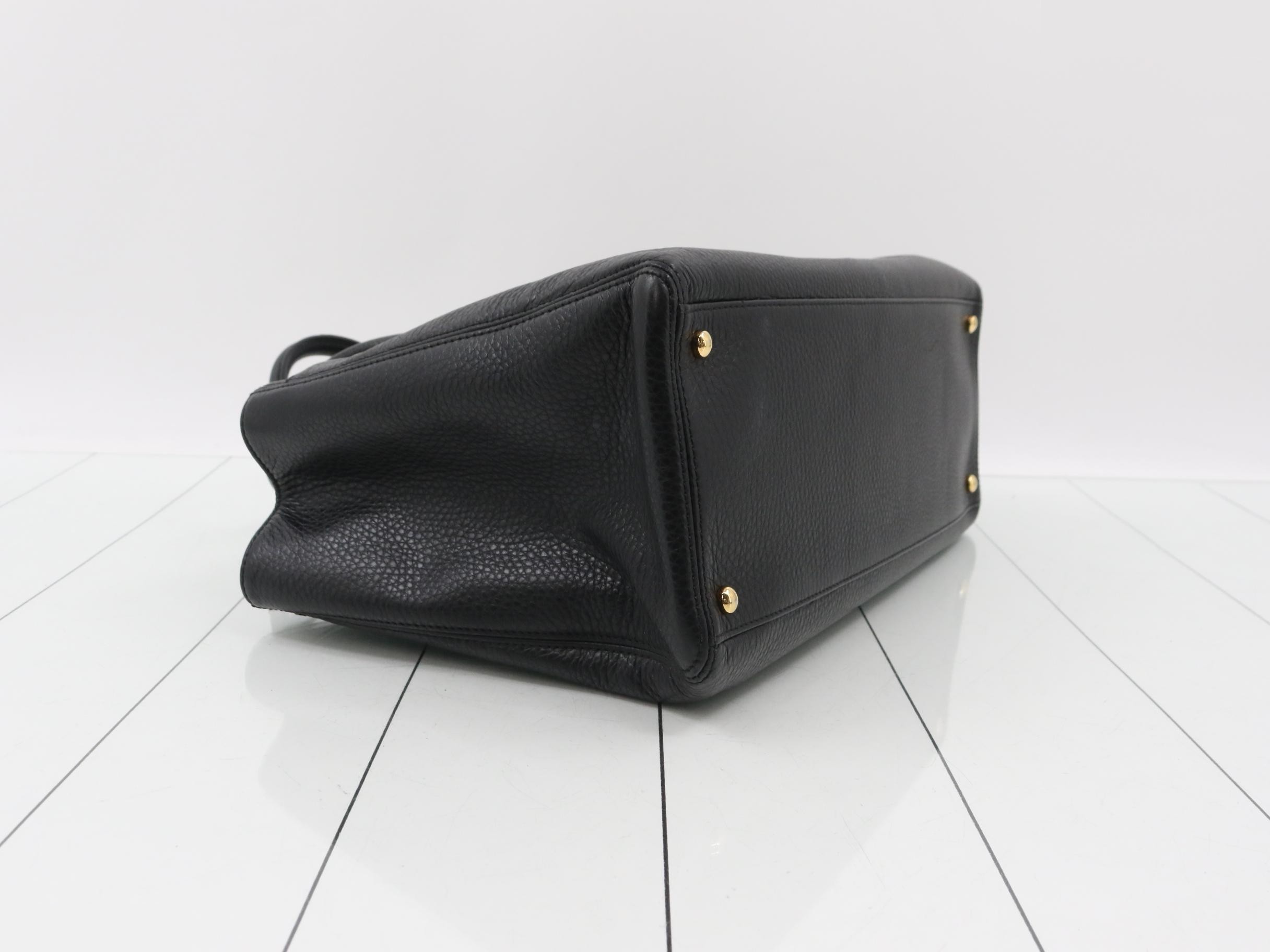 Executive 2-Way Tote Bag, Calf Leather, Black with Gold Hardware — view 5
