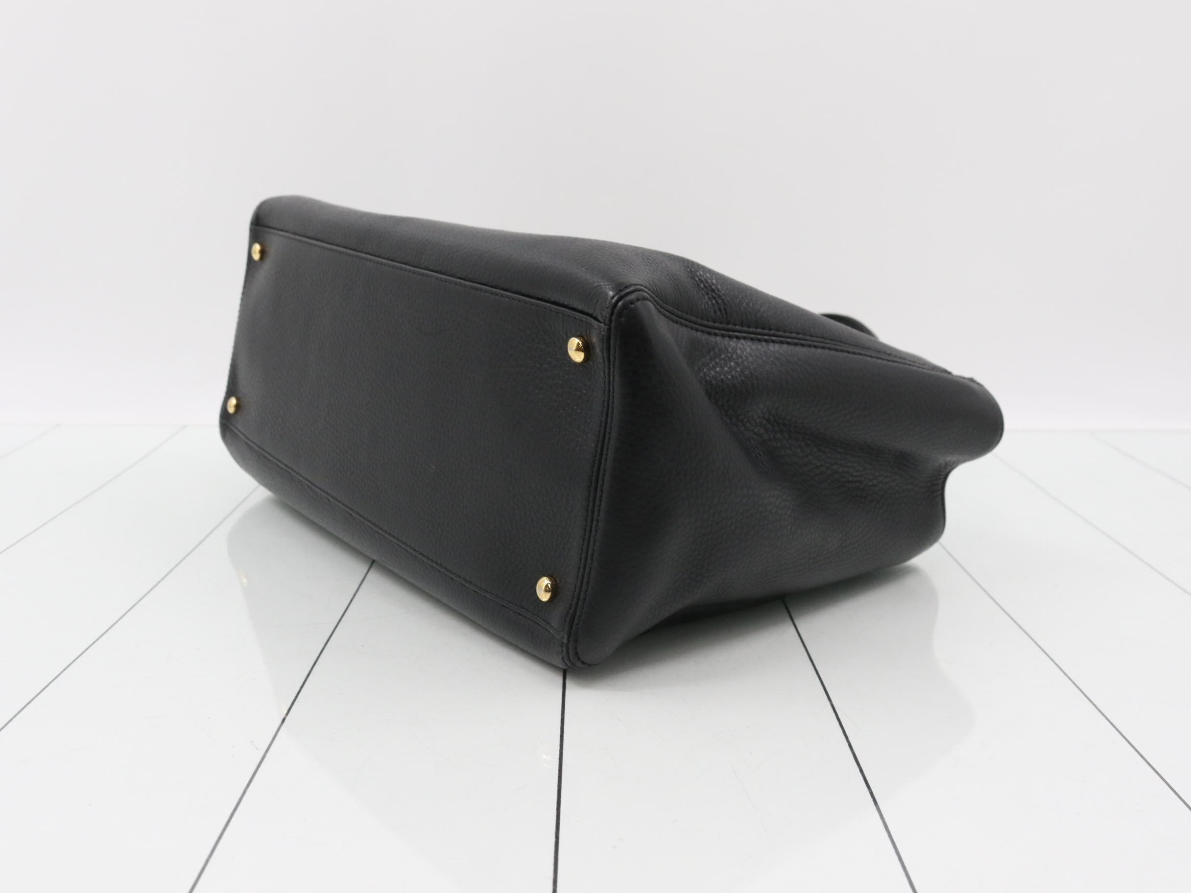 Executive 2-Way Tote Bag, Calf Leather, Black with Gold Hardware — view 6