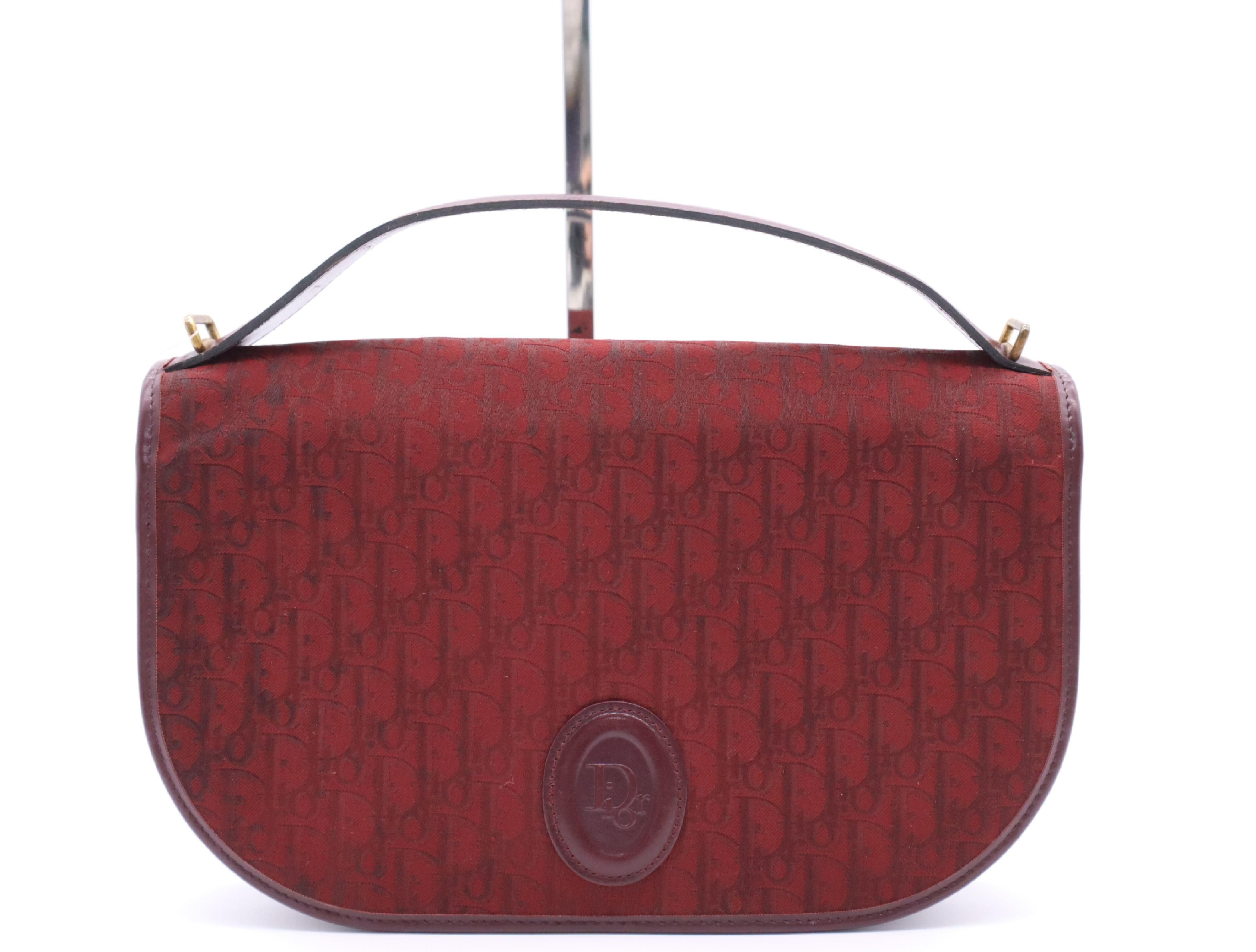 Canvas/Leather Trotter Handbag, Bordeaux, Gold Hardware