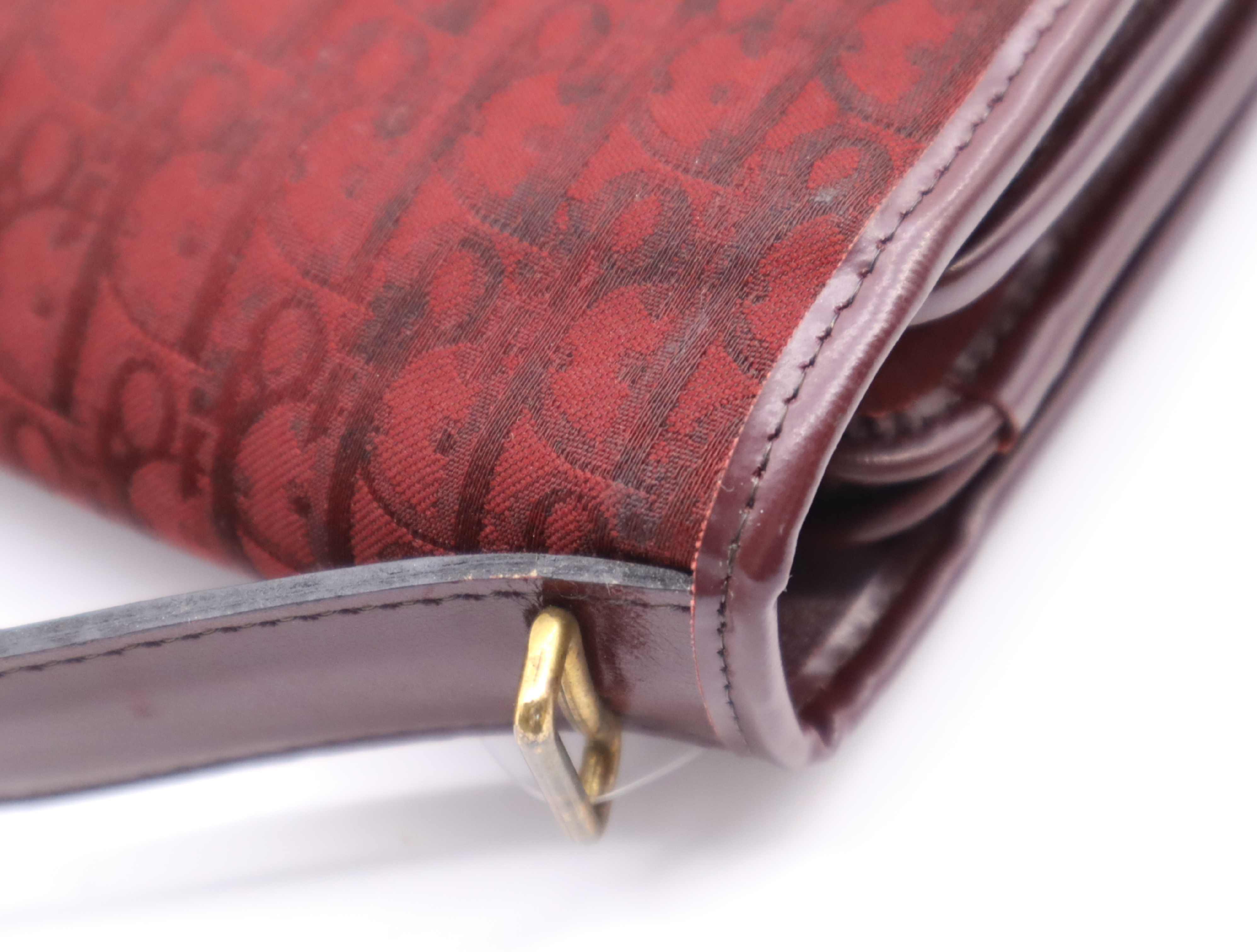 Canvas/Leather Trotter Handbag, Bordeaux, Gold Hardware — view 9