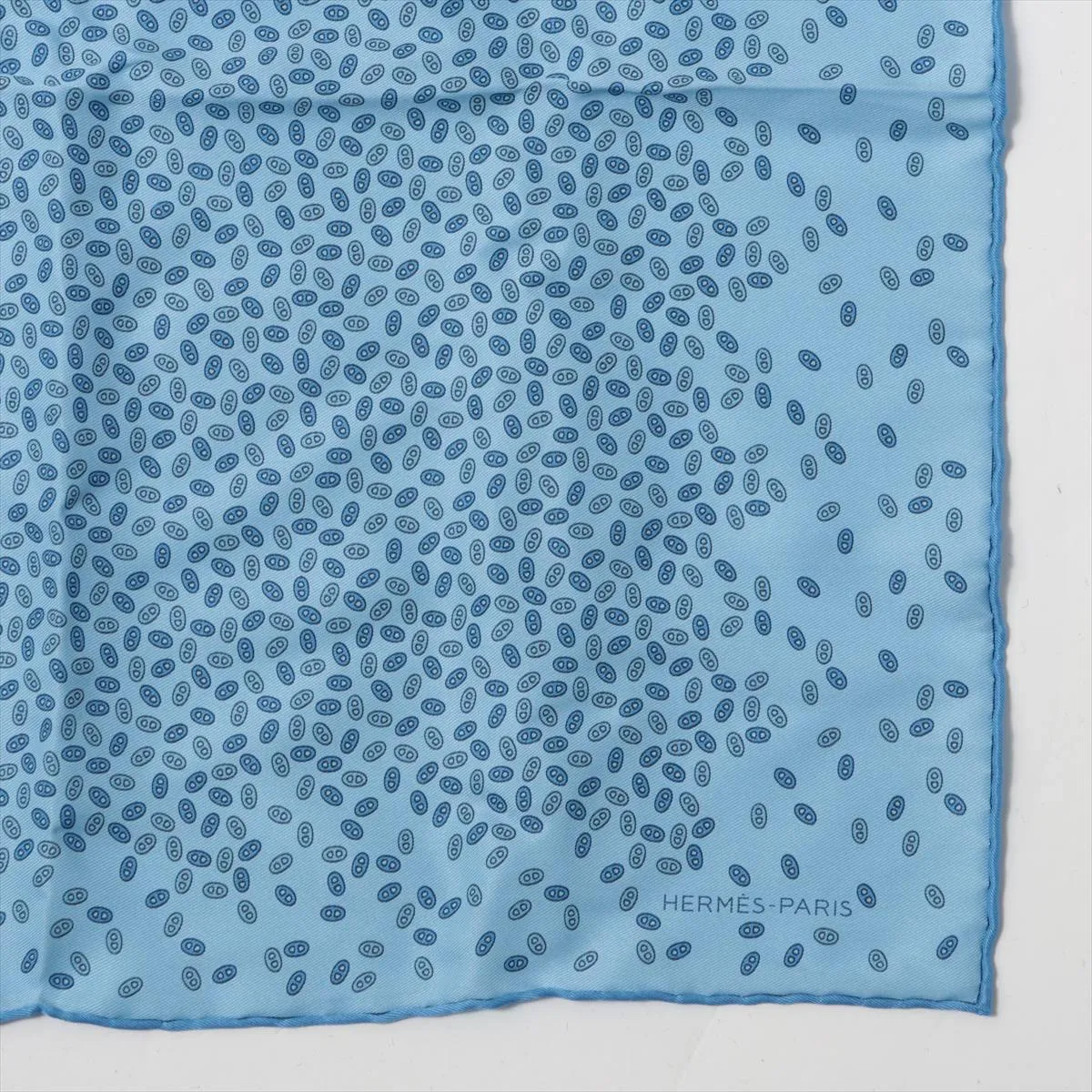 Carre 45 Maillons Deschaines scarf, silk, blue. Shows signs of wear, — view 4