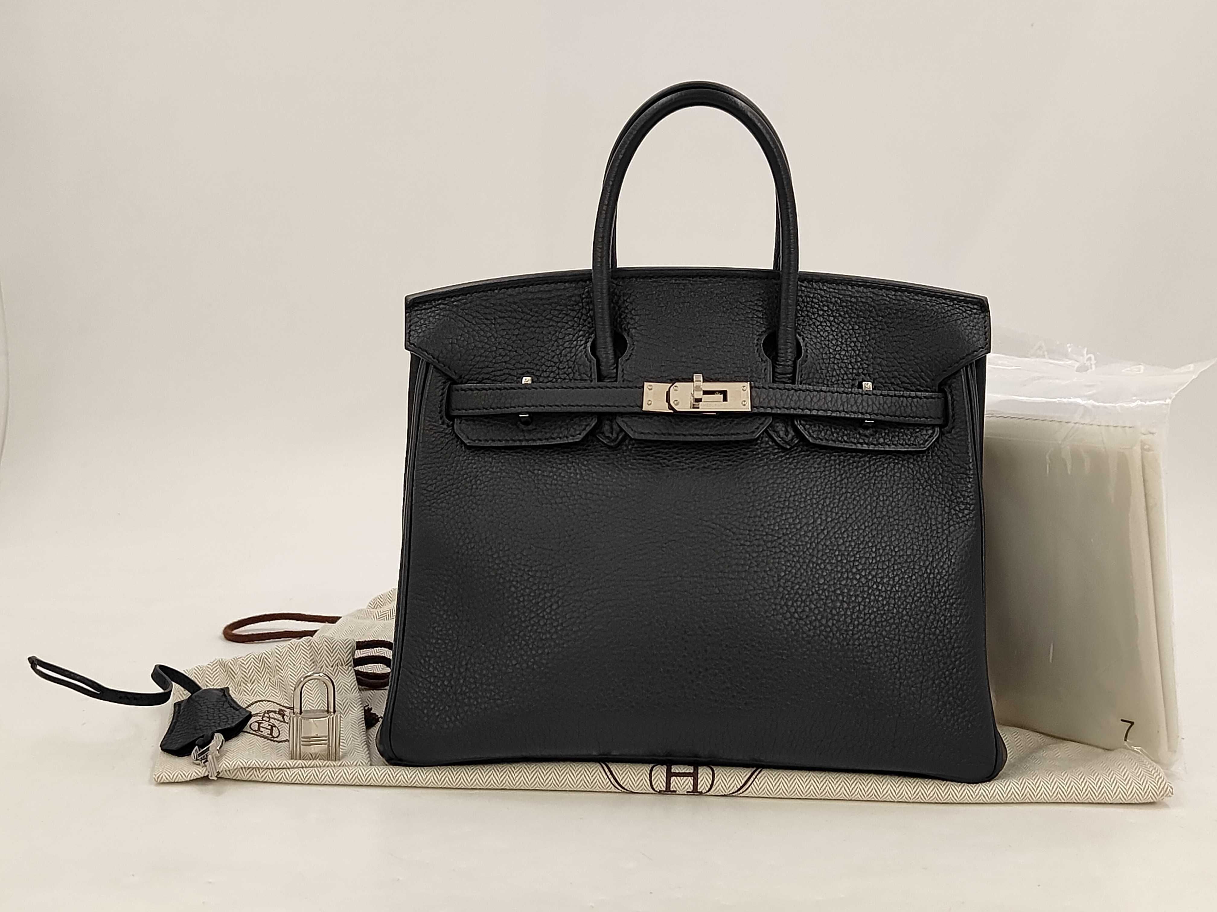 Birkin 25 Togo Leather, Black with Silver Hardware, R Stamp, Handbag