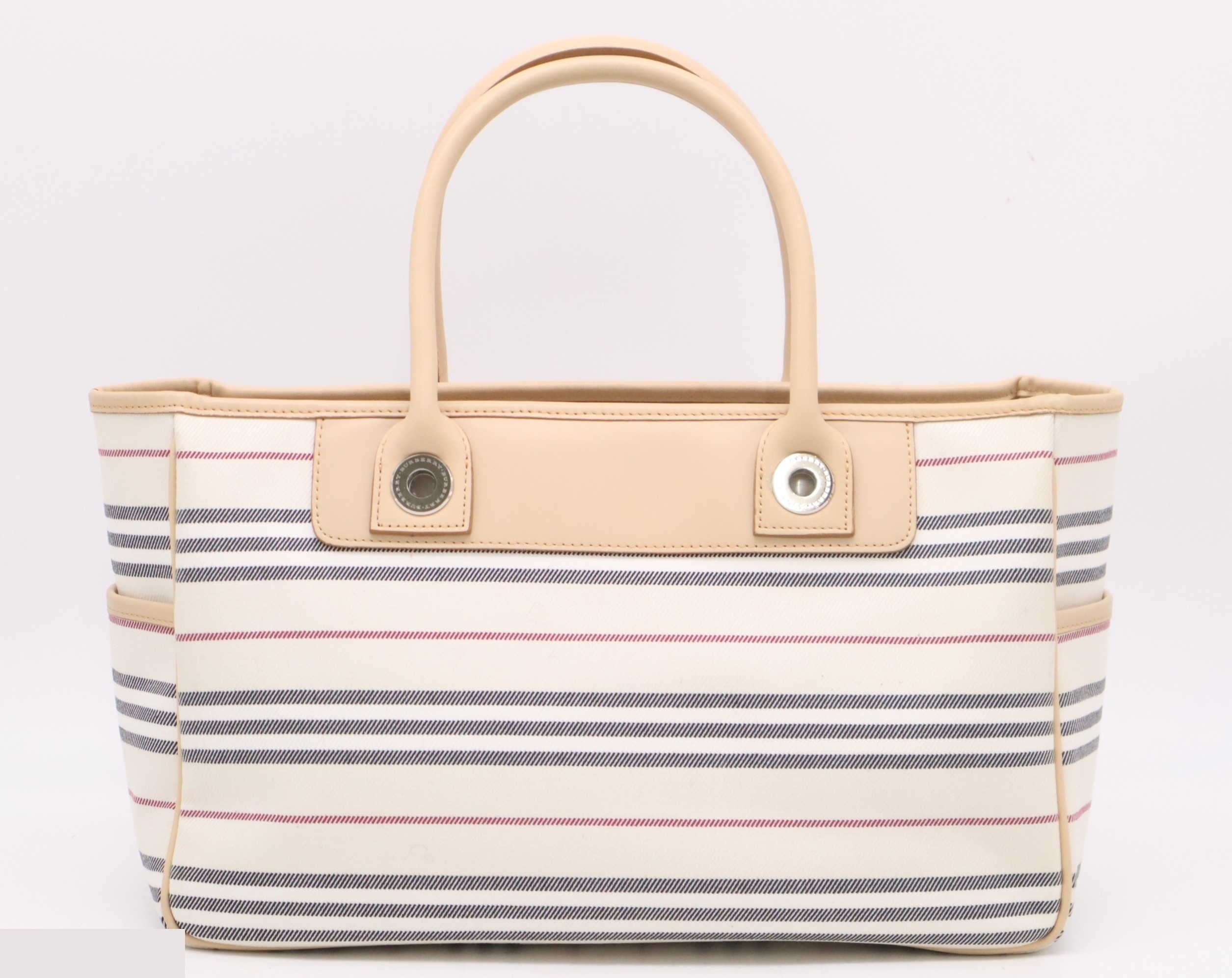 Canvas x leather tote bag handbag striped pattern beige — view 2