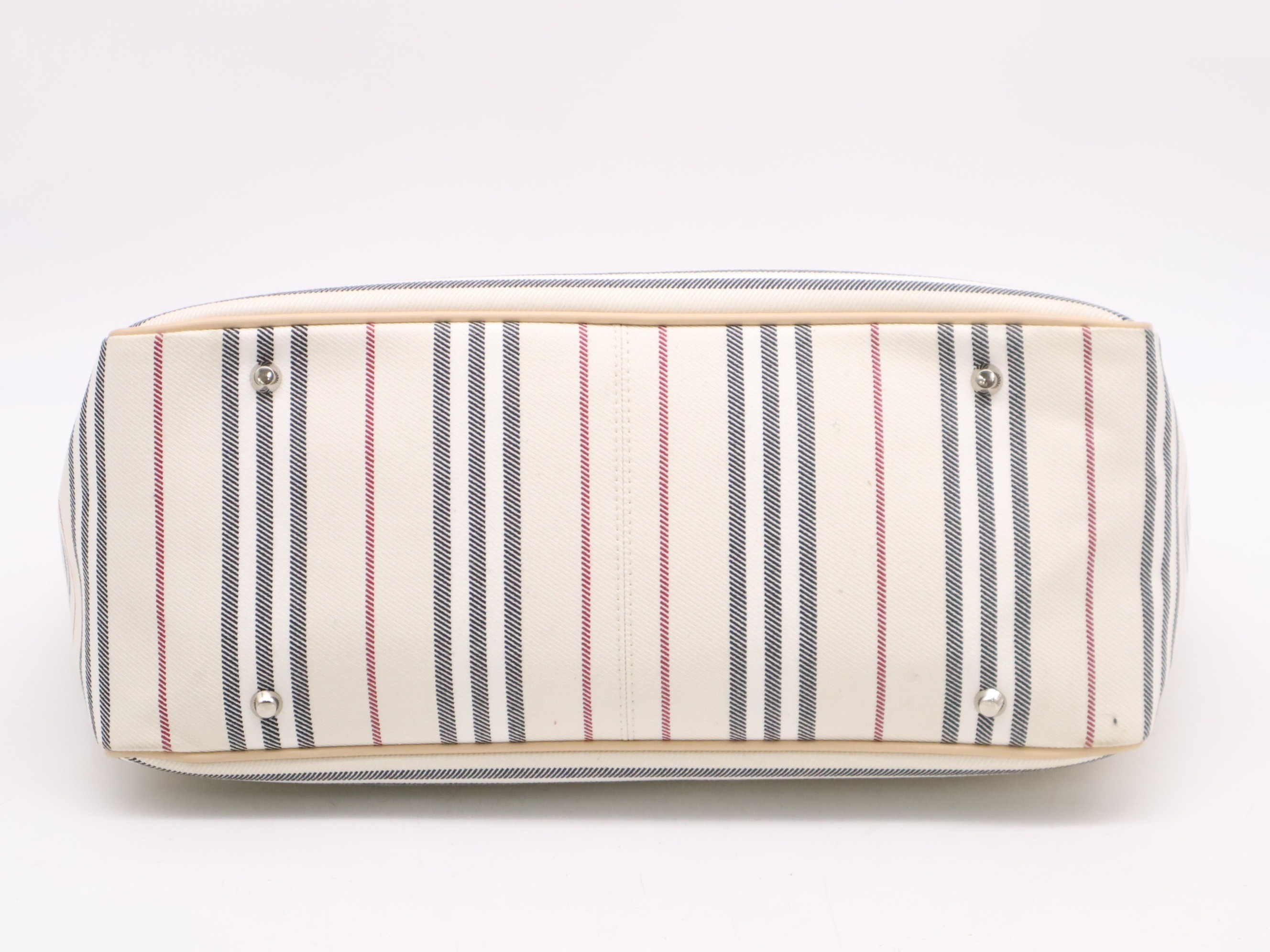 Canvas x leather tote bag handbag striped pattern beige — view 4