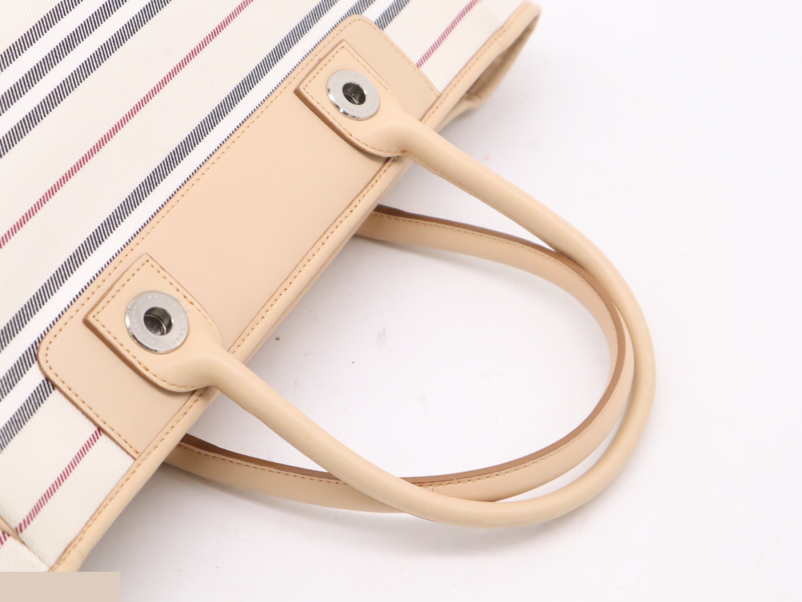 Canvas x leather tote bag handbag striped pattern beige — view 6