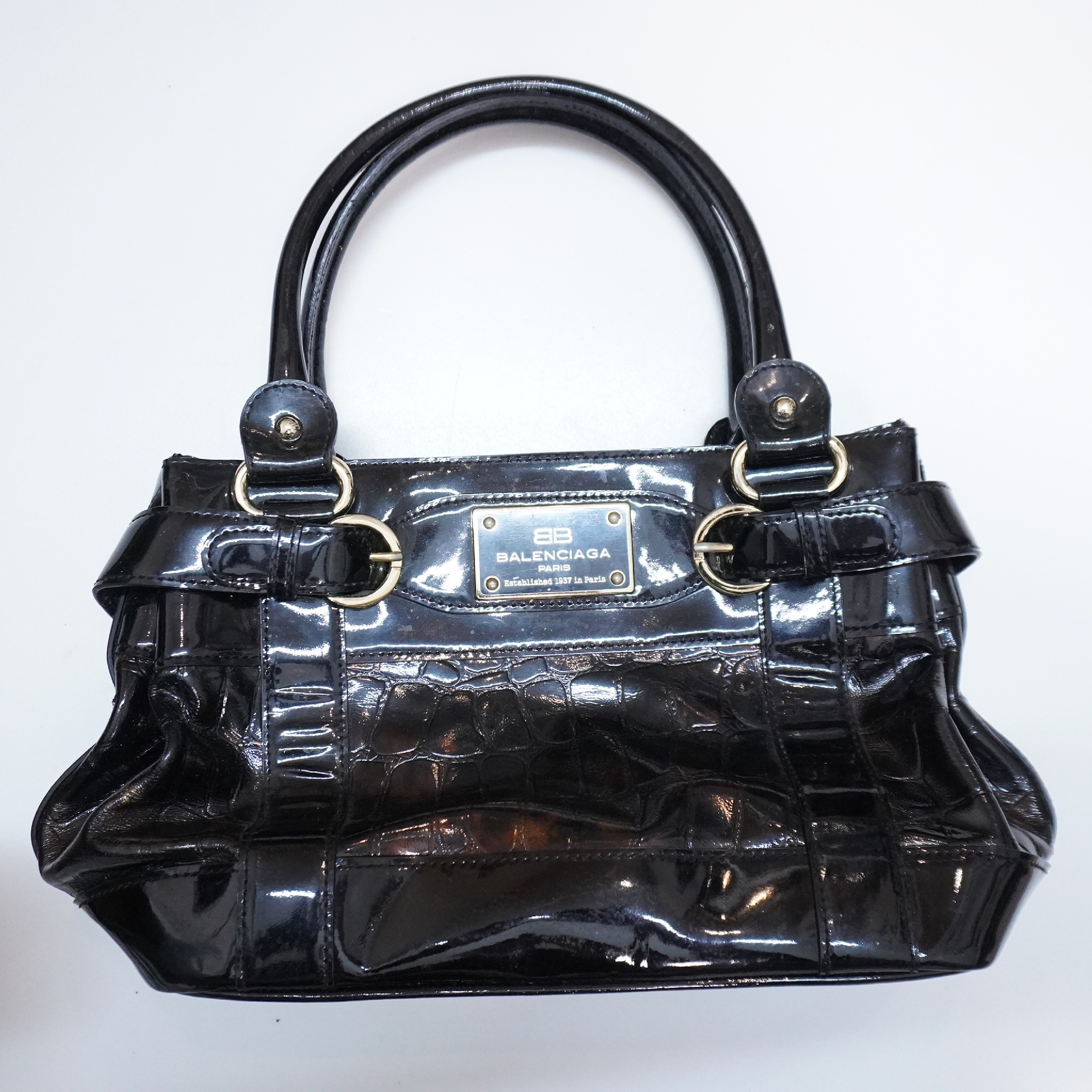 Enamel Handbag Black Gold Handbag