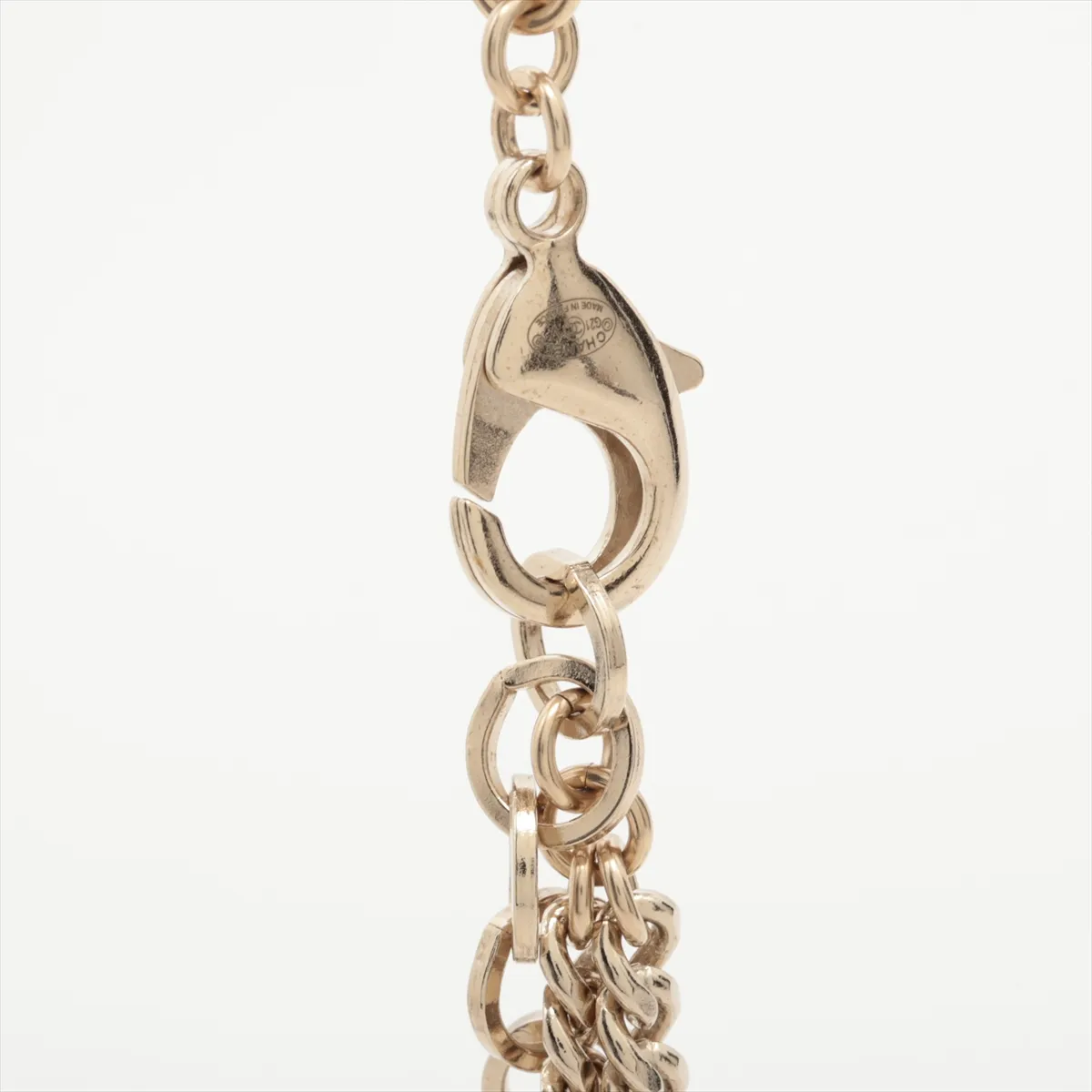 Coco Mark G21V Necklace, GP x Rhinestone x Faux Pearl, Gold, — view 3