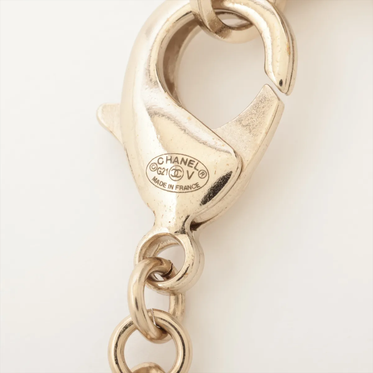 Coco Mark G21V Necklace, GP x Rhinestone x Faux Pearl, Gold, — view 4