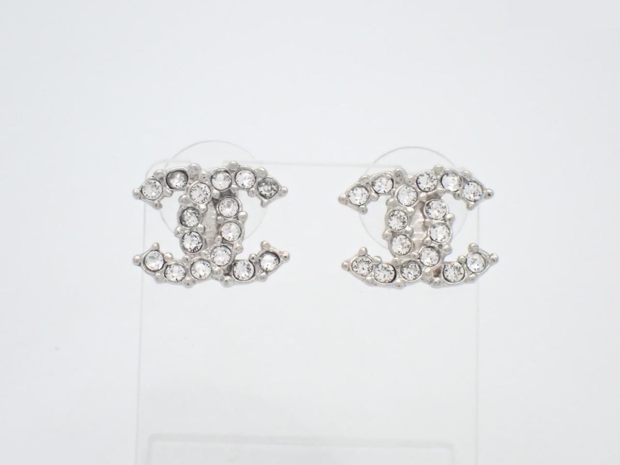 earrings, A17K gold, Coco Mark design, rhinestones, 1.5cm wide.