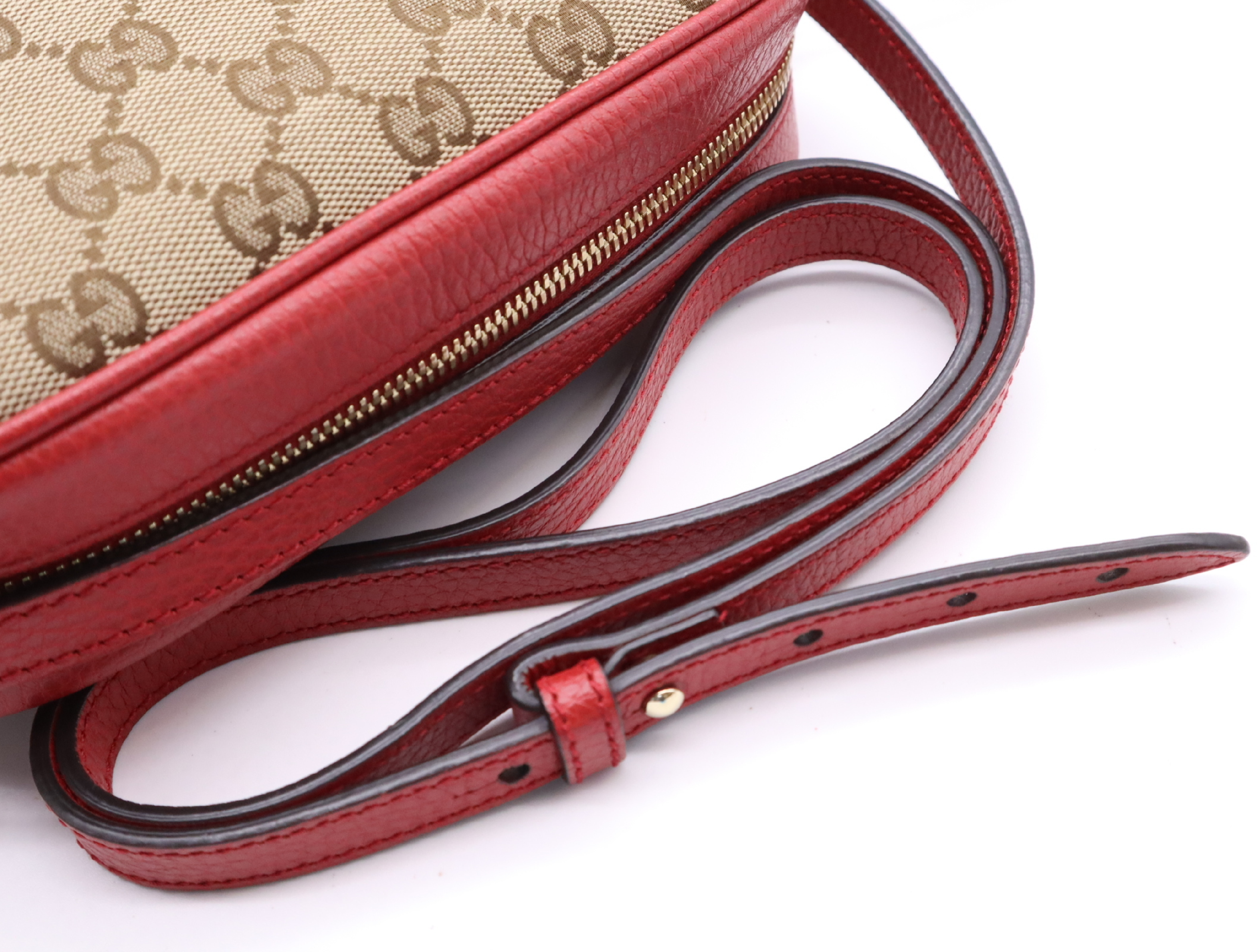 449413 Canvas x Leather GG Canvas Shoulder Bag Beige Red with Dust Bag — view 12