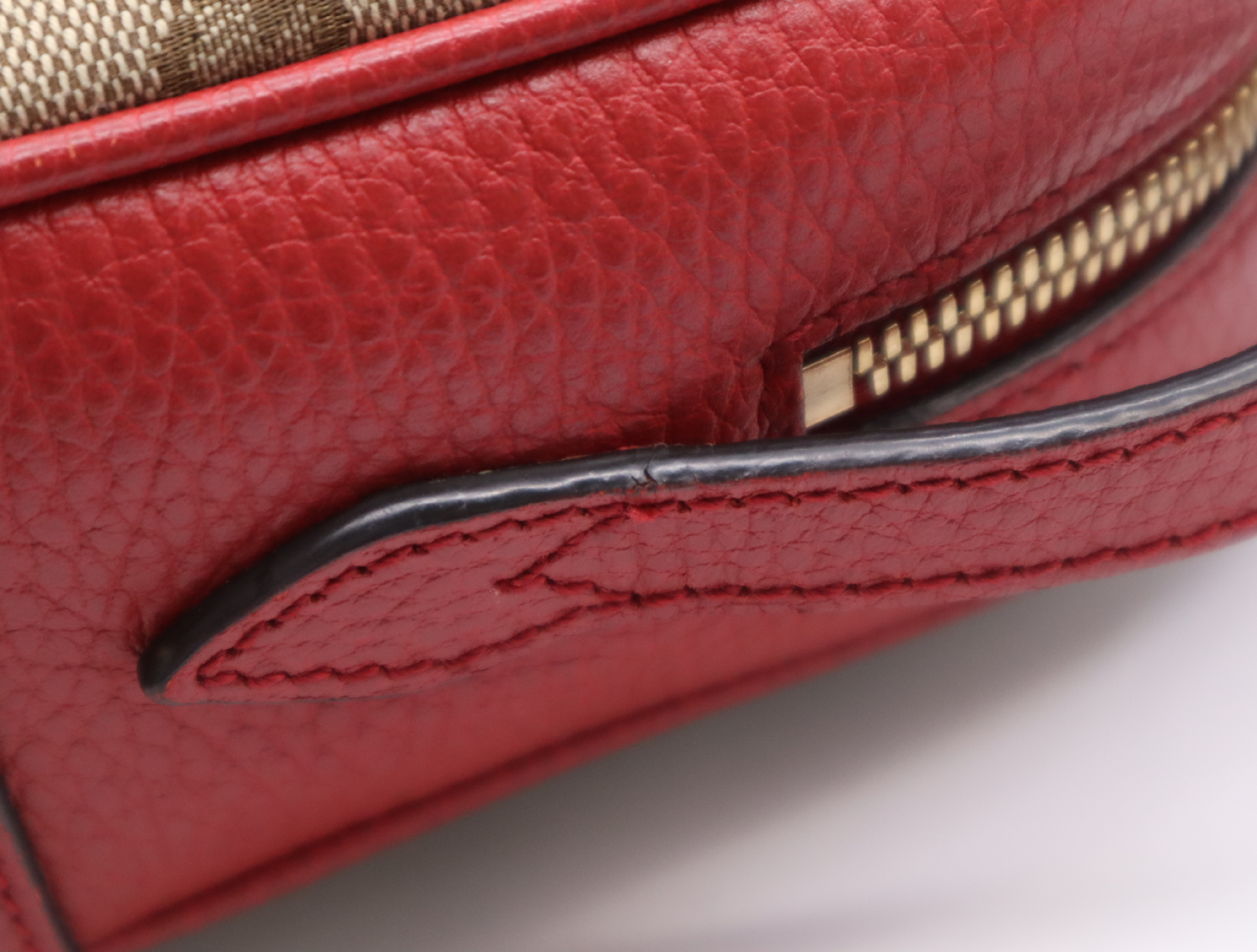 449413 Canvas x Leather GG Canvas Shoulder Bag Beige Red with Dust Bag — view 8