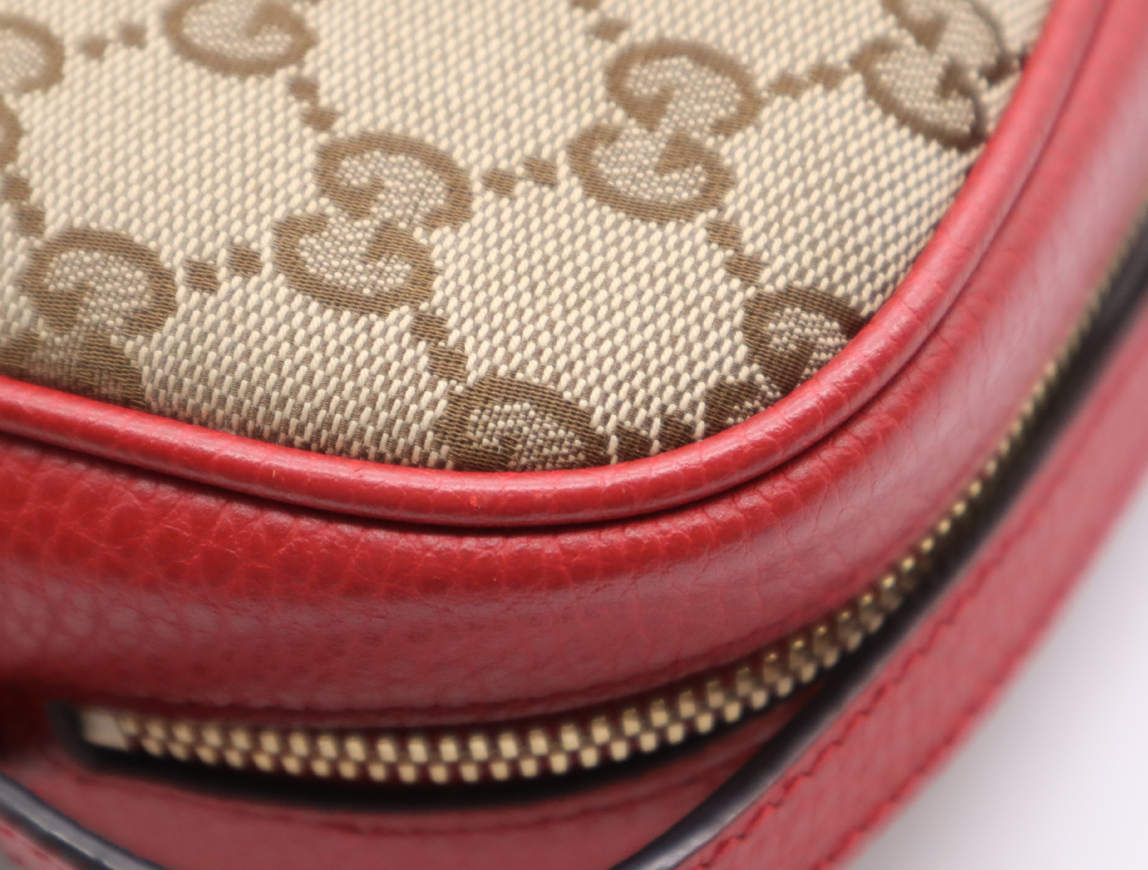 449413 Canvas x Leather GG Canvas Shoulder Bag Beige Red with Dust Bag — view 9