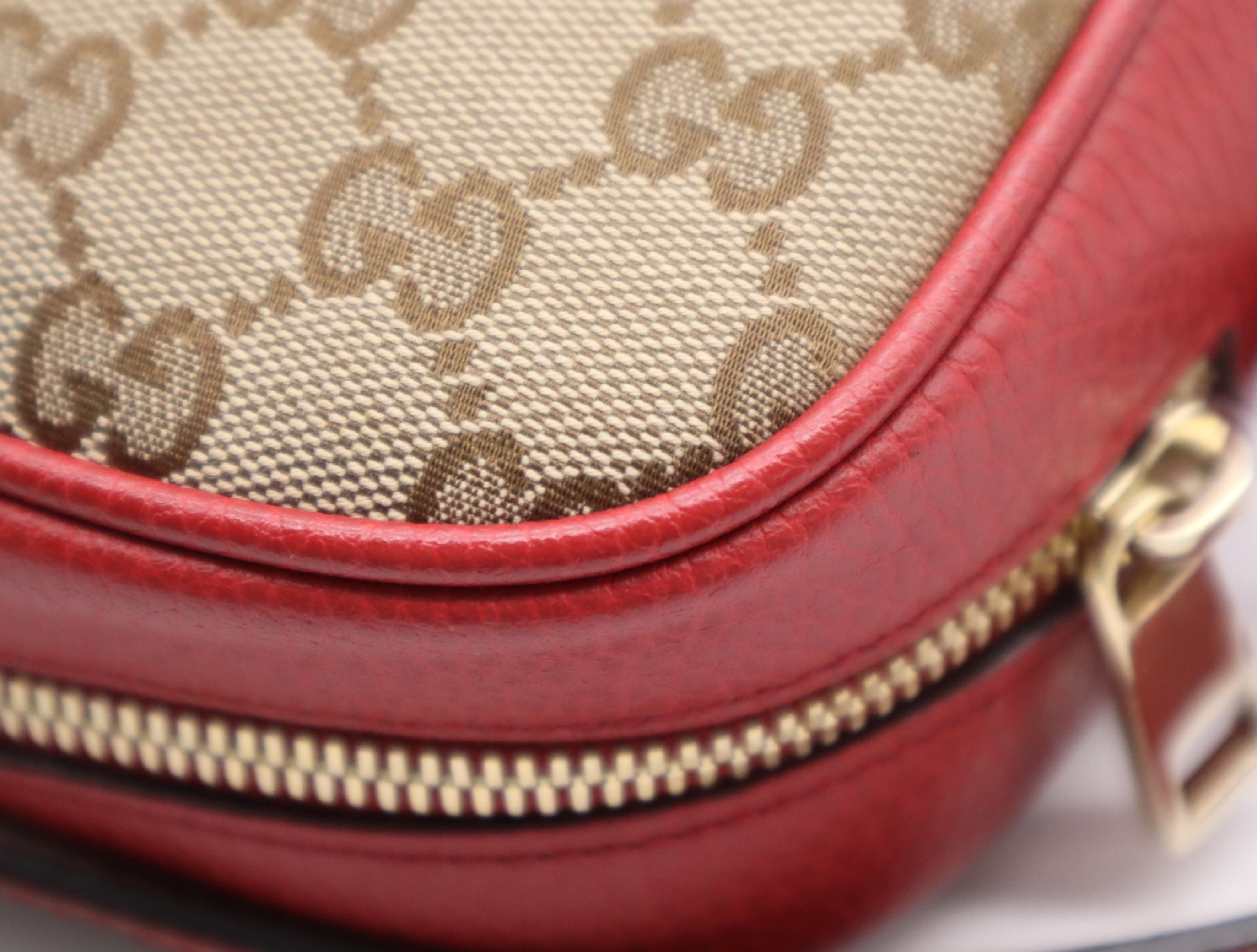 449413 Canvas x Leather GG Canvas Shoulder Bag Beige Red with Dust Bag — view 10