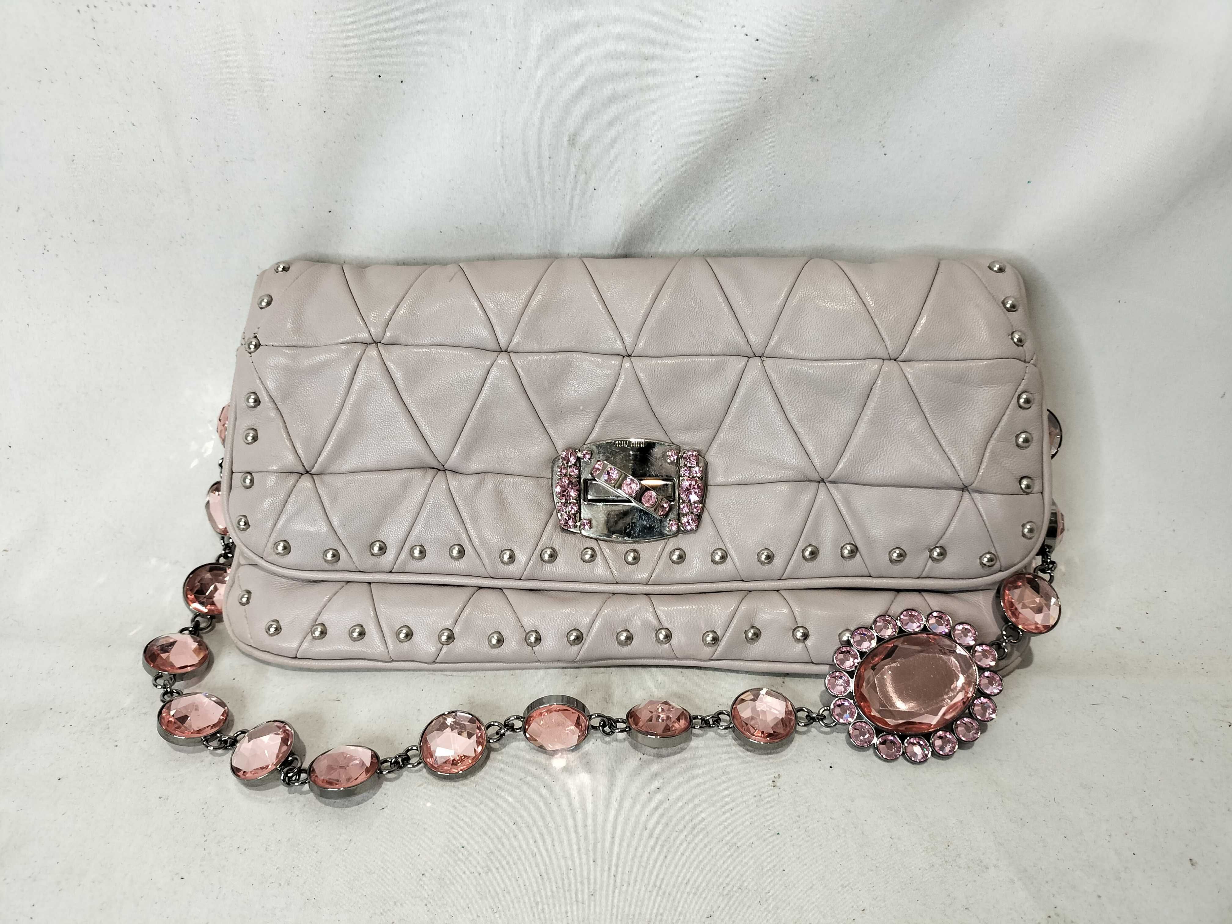 2-way Leather Clutch Handbag with Beads and Studs