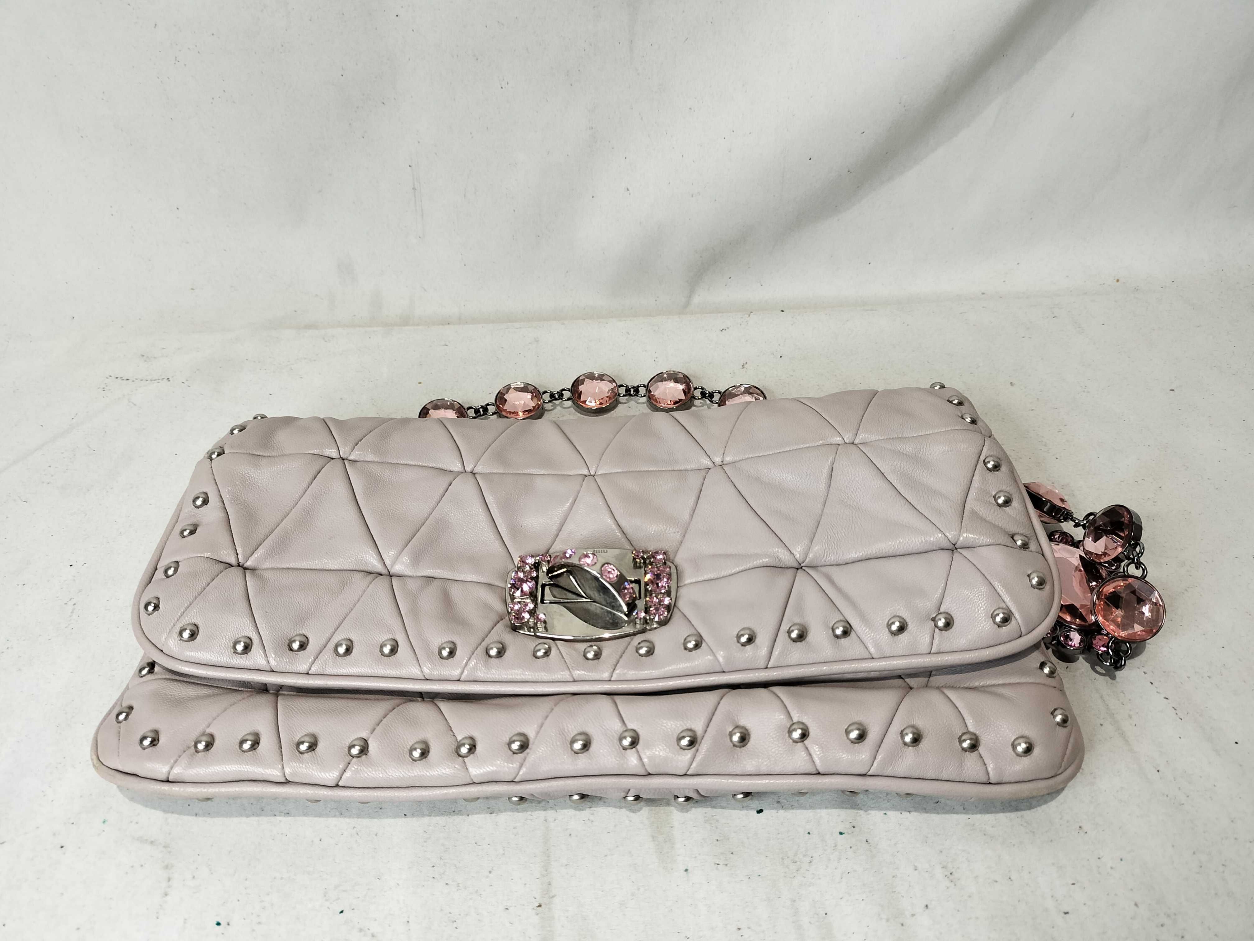 2-way Leather Clutch Handbag with Beads and Studs — view 8