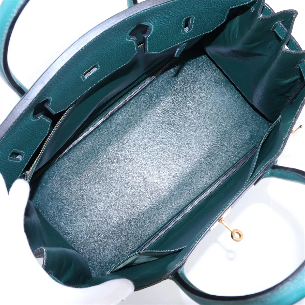 [Individually packaged] Hermes Birkin 40 Letournée Courchevel Green Gold Hardware U: 1991 — view 7