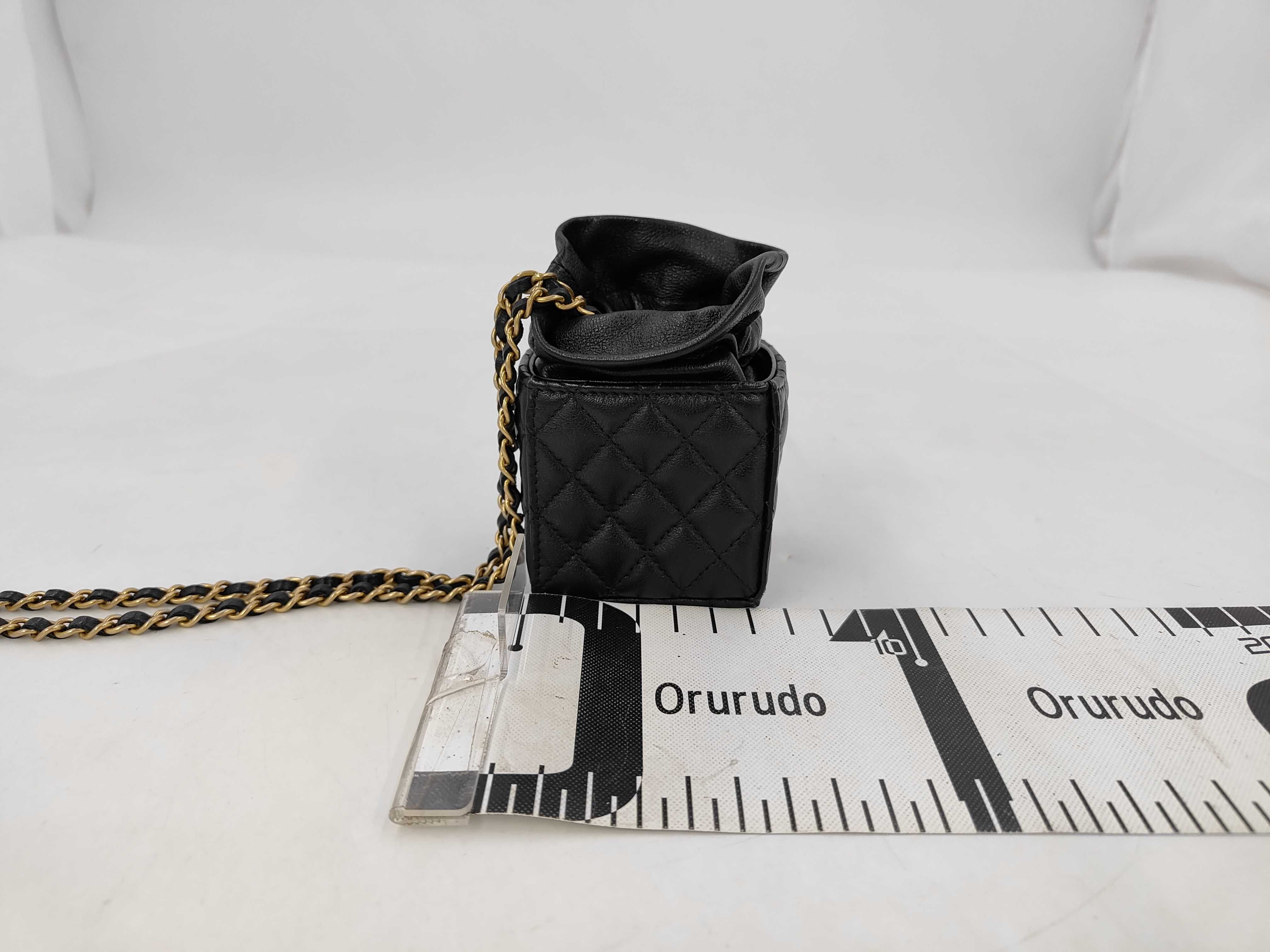 Lambskin Drawstring Mini Shoulder Bag, Matelassé, Black Shoulder Bag — view 2