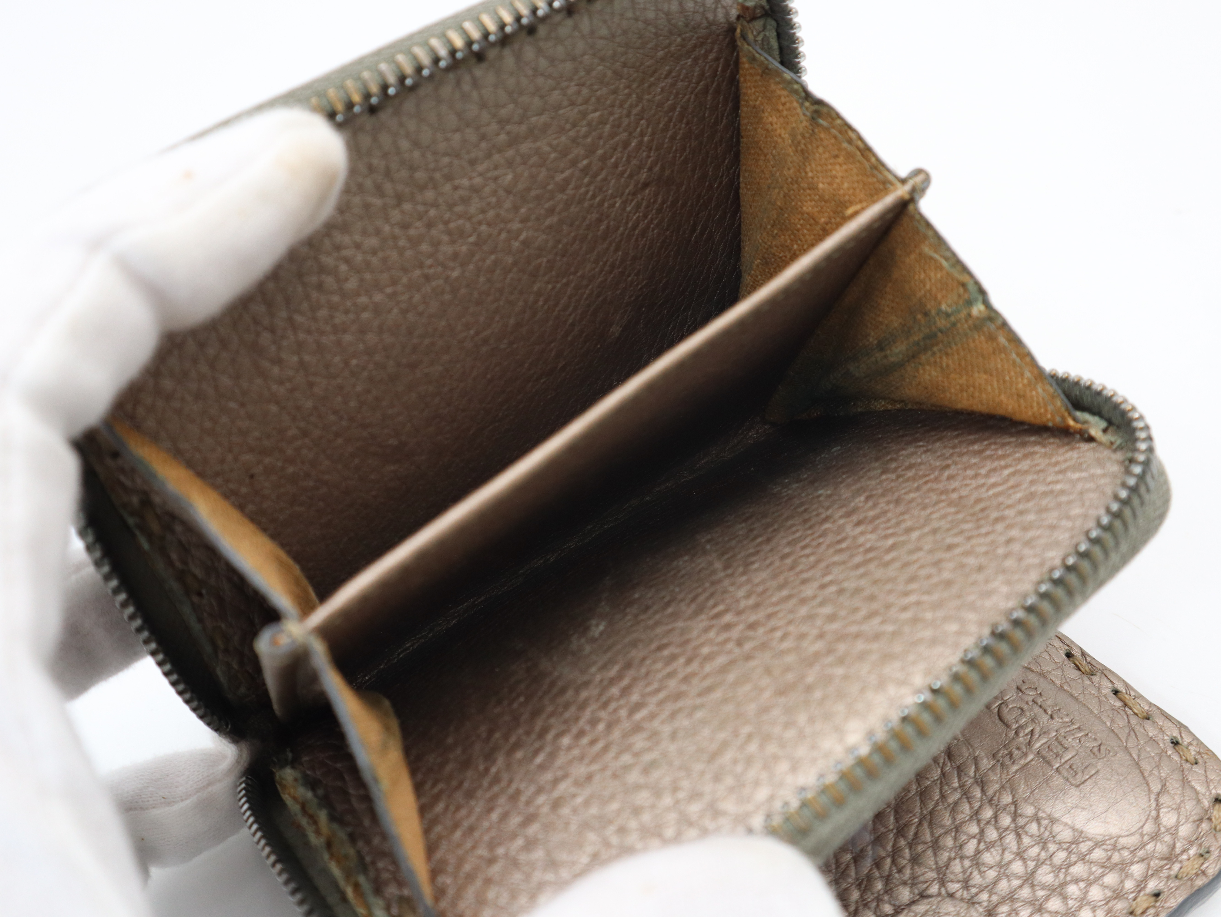 Leather Selleria Bi-fold Wallet, Metallic Brown — view 11