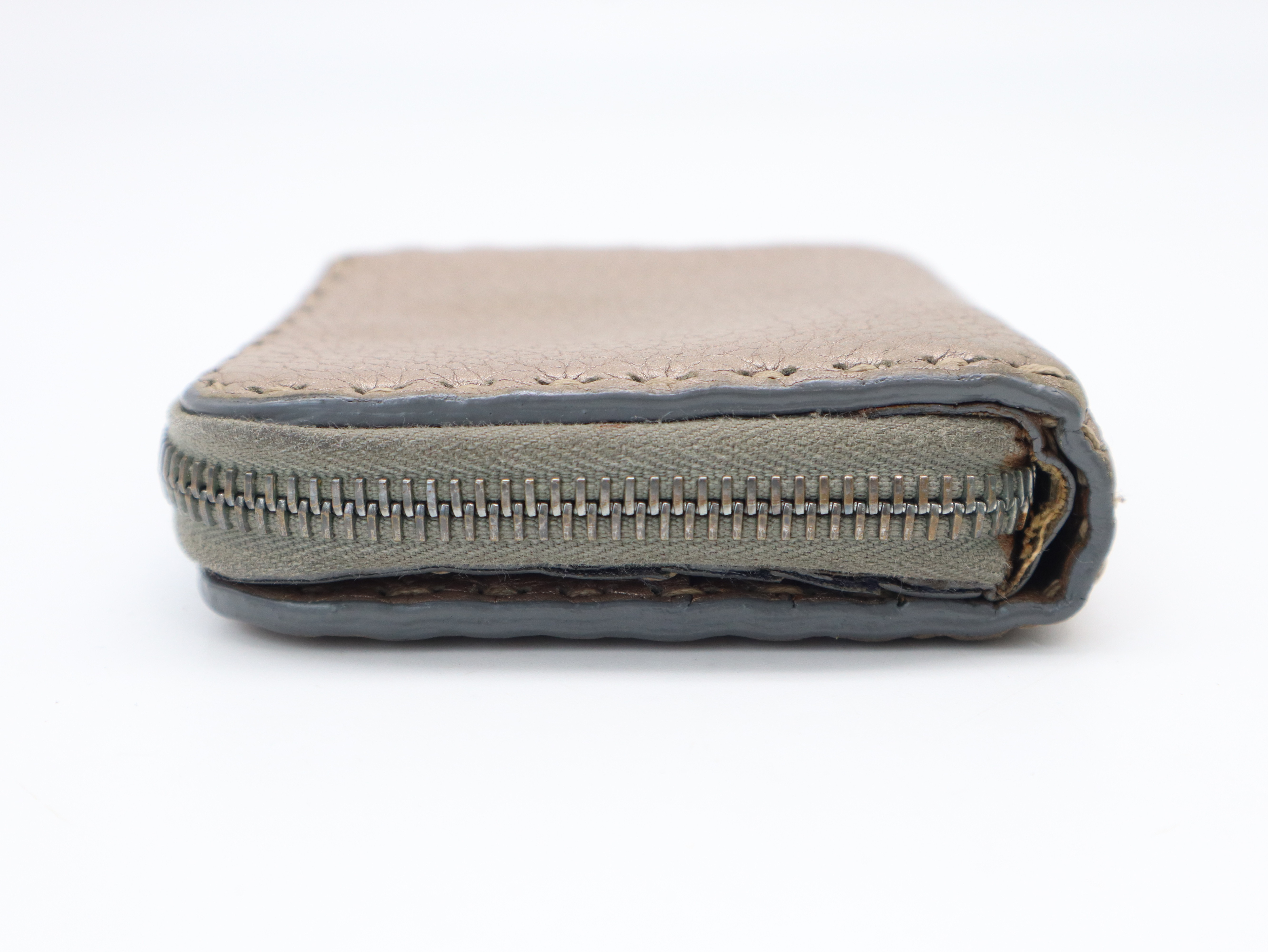 Leather Selleria Bi-fold Wallet, Metallic Brown — view 3