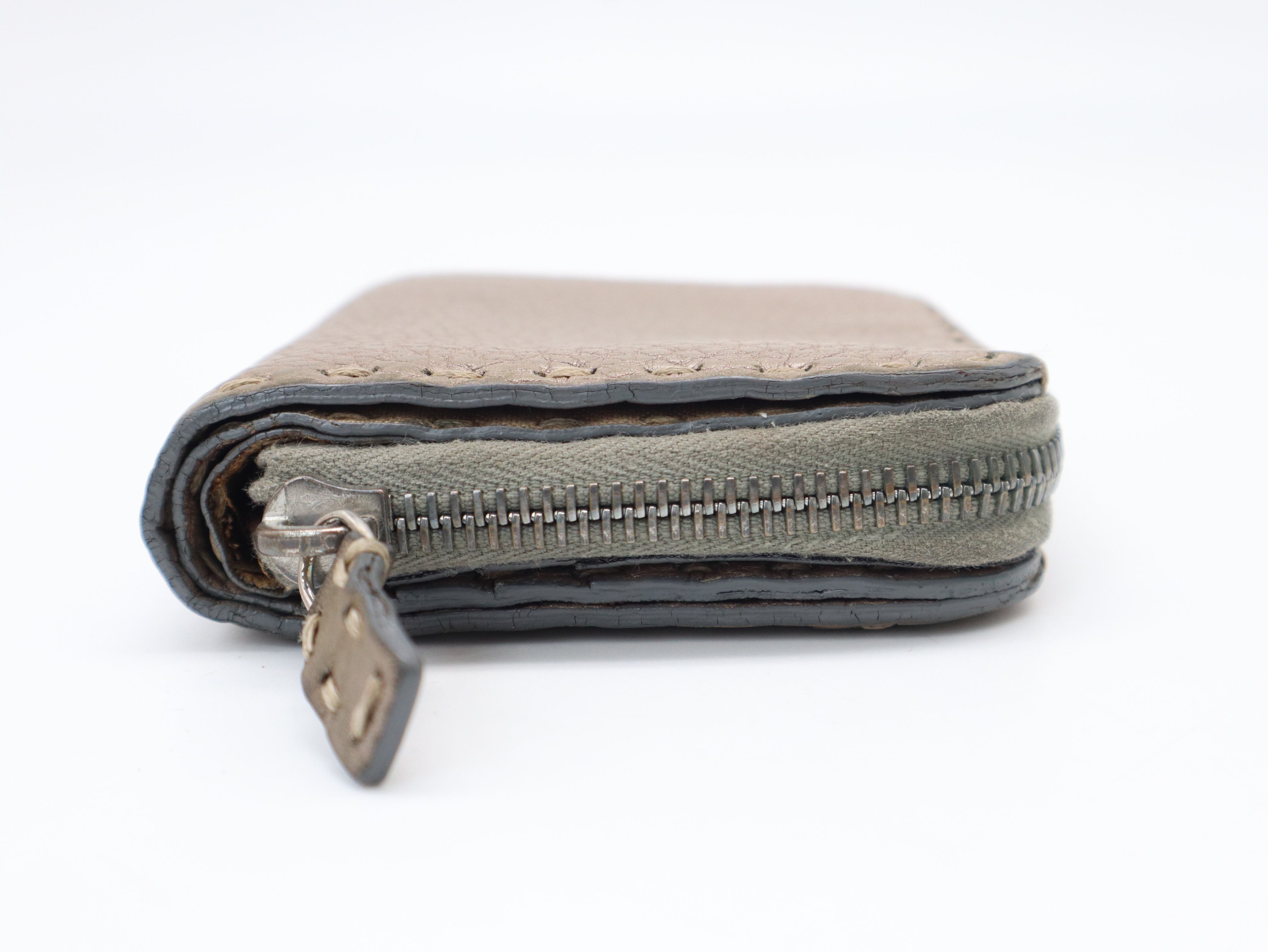 Leather Selleria Bi-fold Wallet, Metallic Brown — view 4