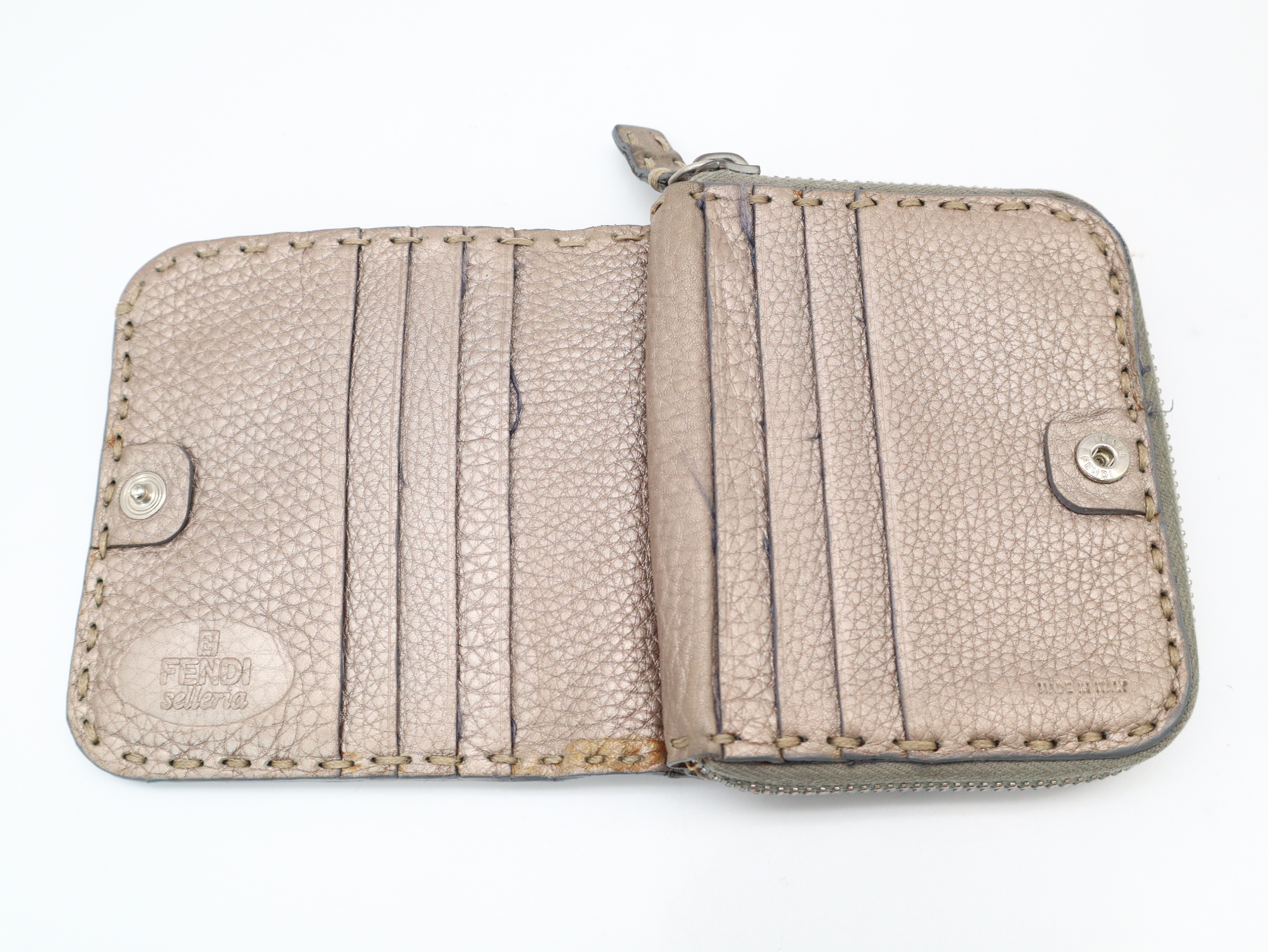 Leather Selleria Bi-fold Wallet, Metallic Brown — view 9