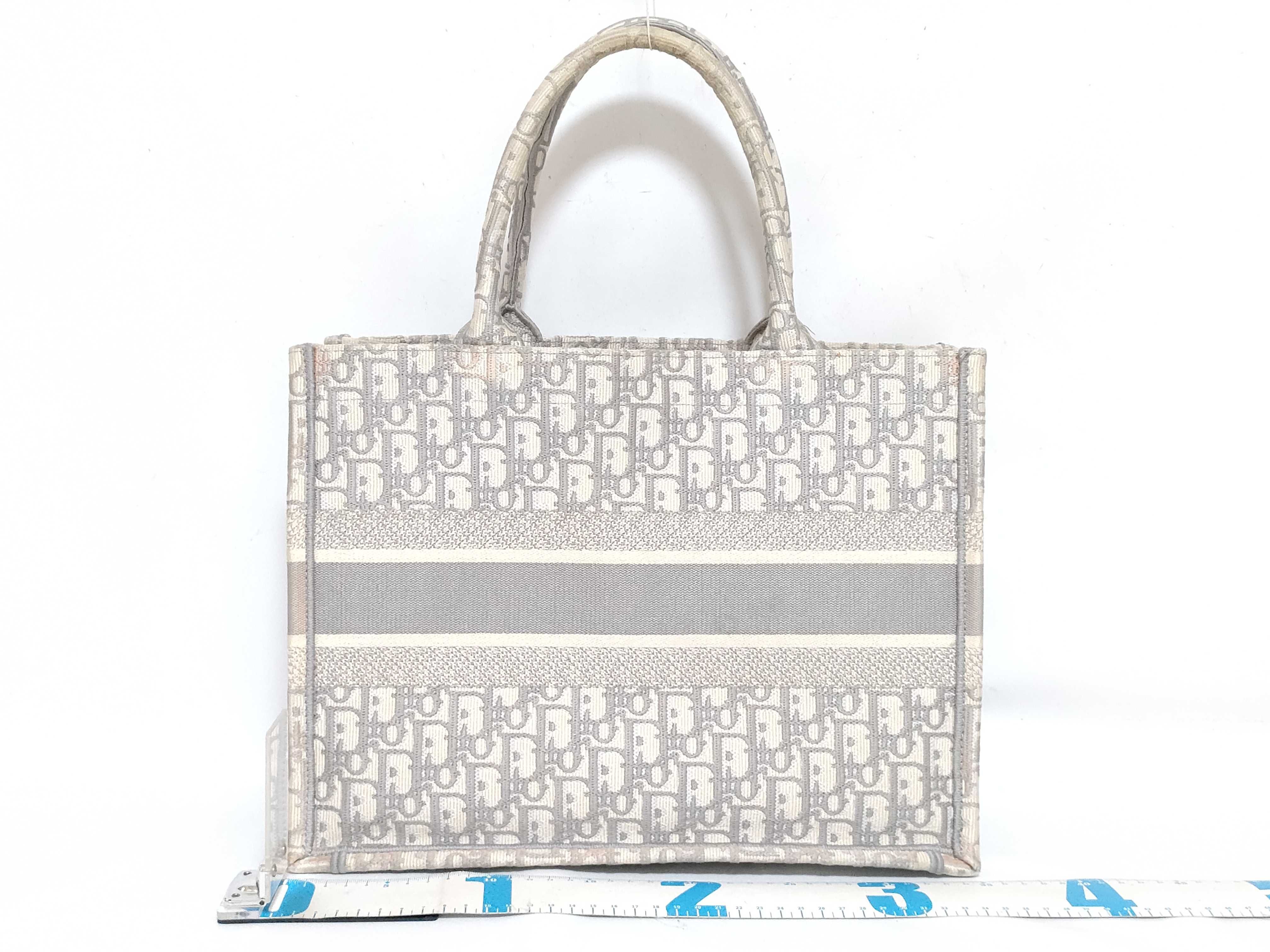 Trotter Christian Dior Oblique Book Tote Medium Canvas Tote Bag White x Gray Stain Tote Bag — view 2
