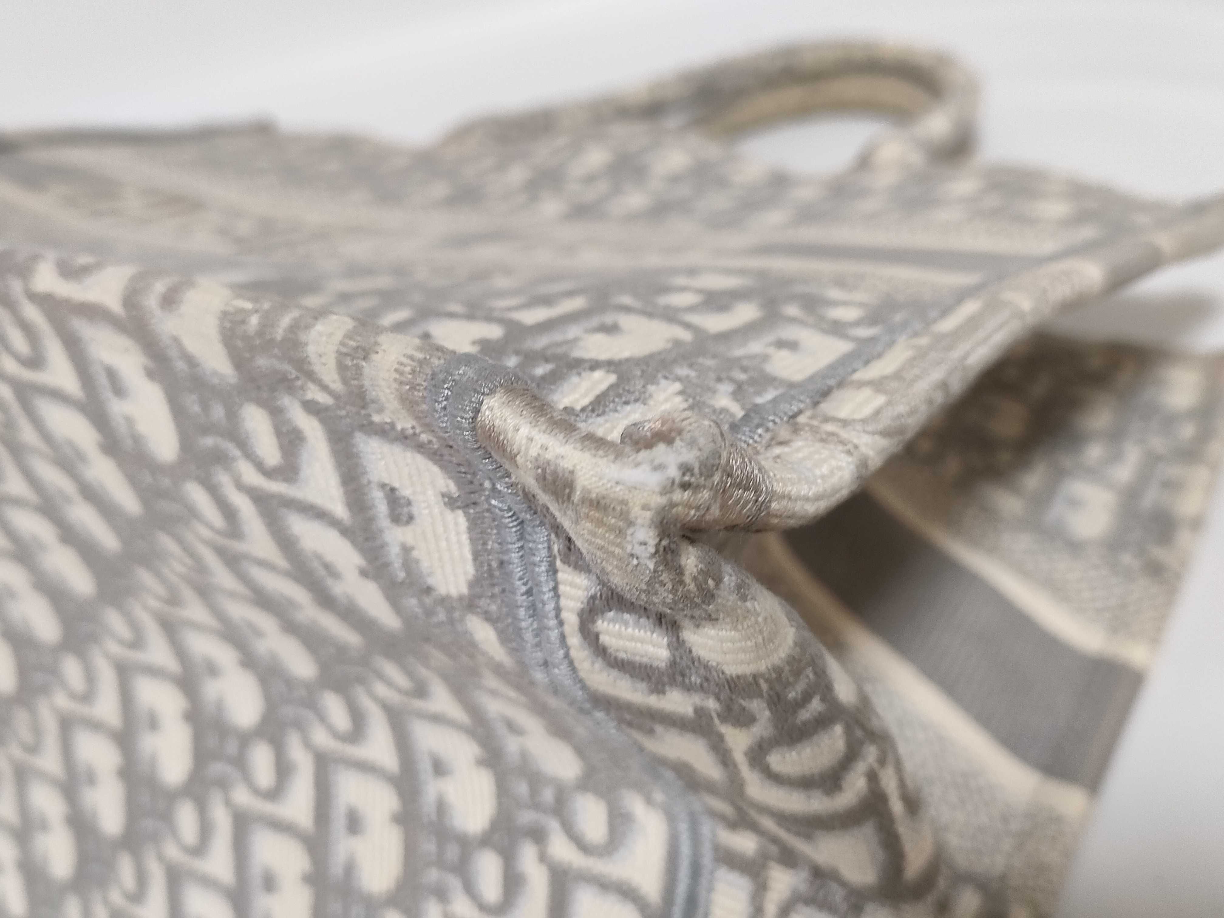 Trotter Christian Dior Oblique Book Tote Medium Canvas Tote Bag White x Gray Stain Tote Bag — view 6