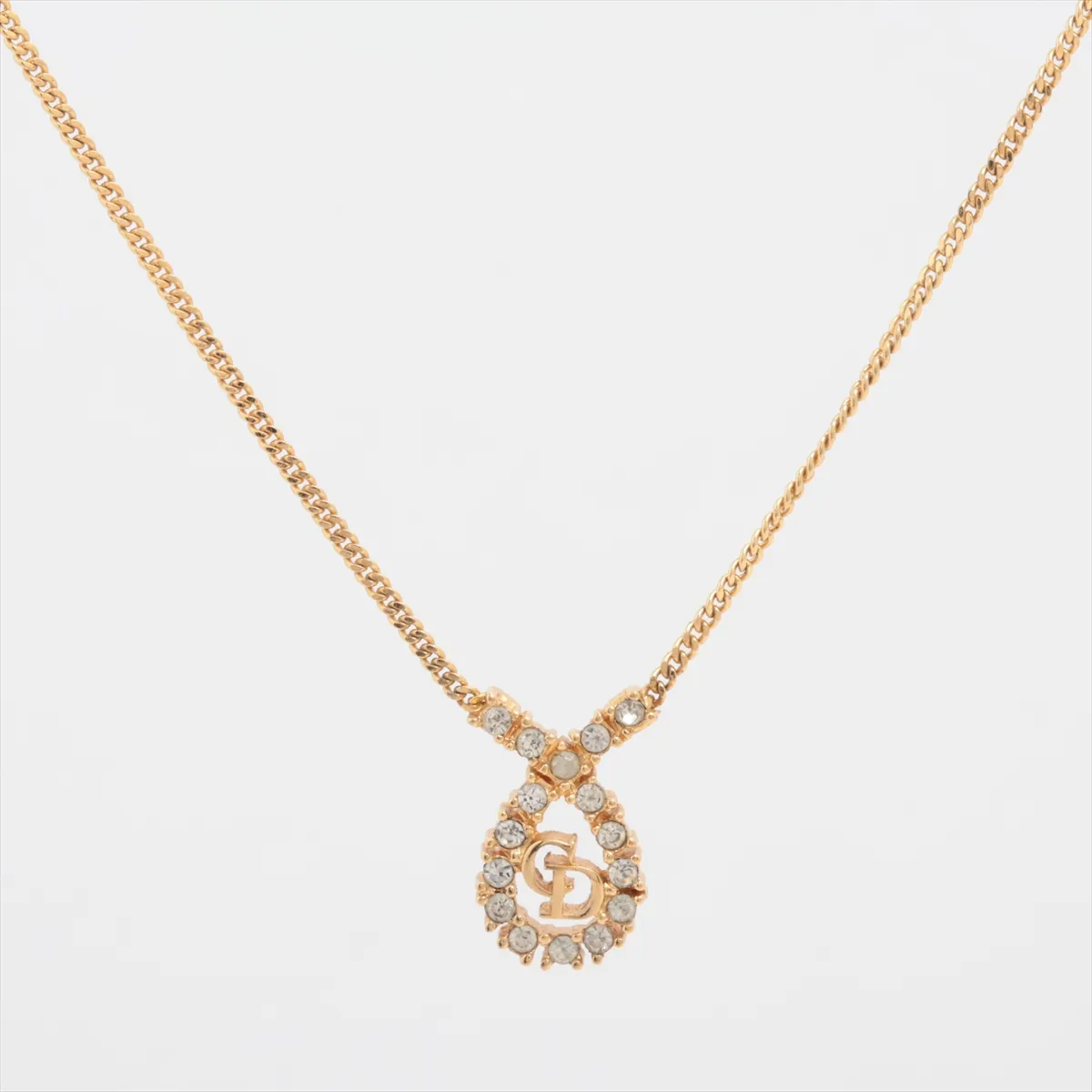CD Logo Necklace GP x Rhinestone Gold