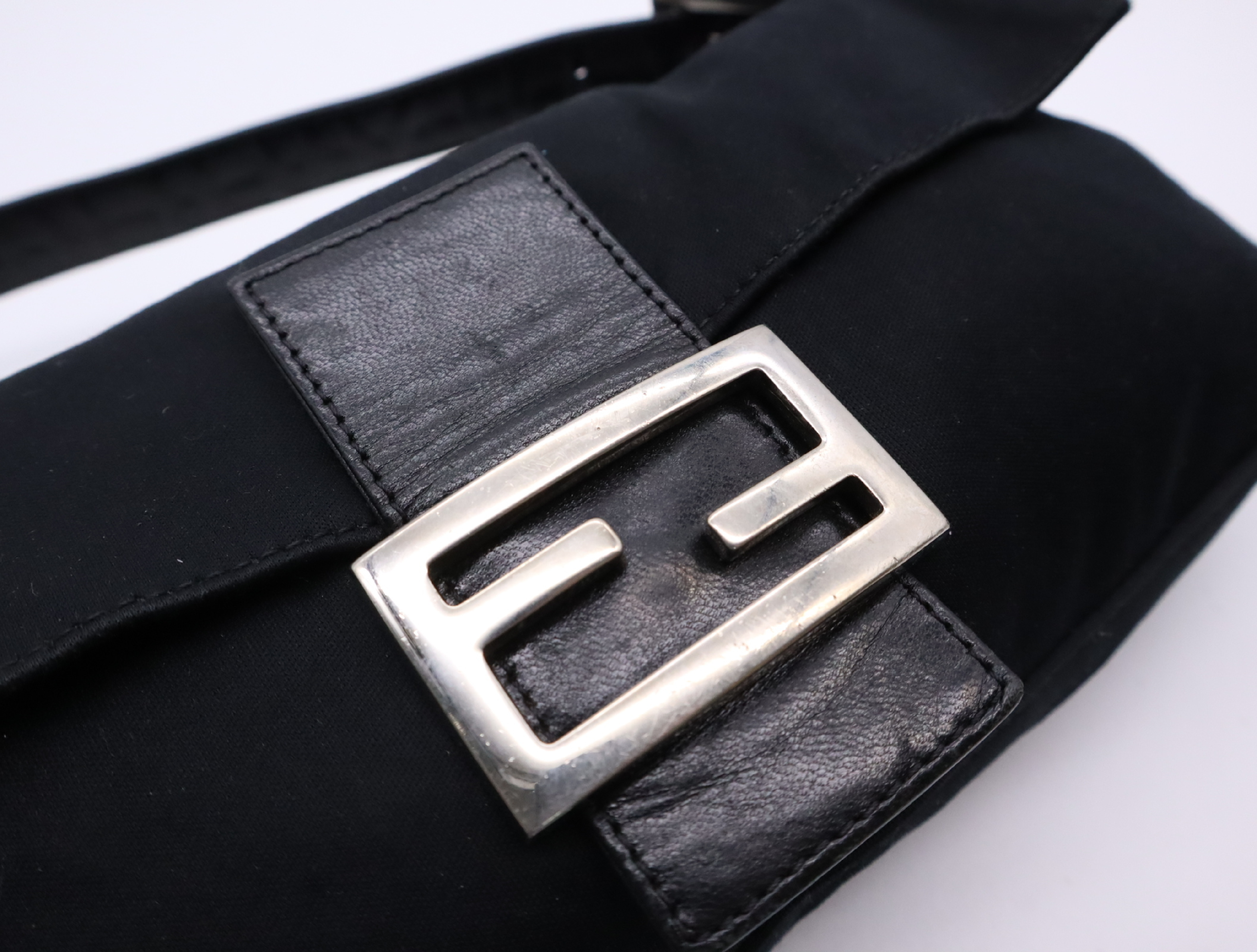 Canvas/Leather Jersey Mamma Handbag, Black, Silver Hardware — view 11