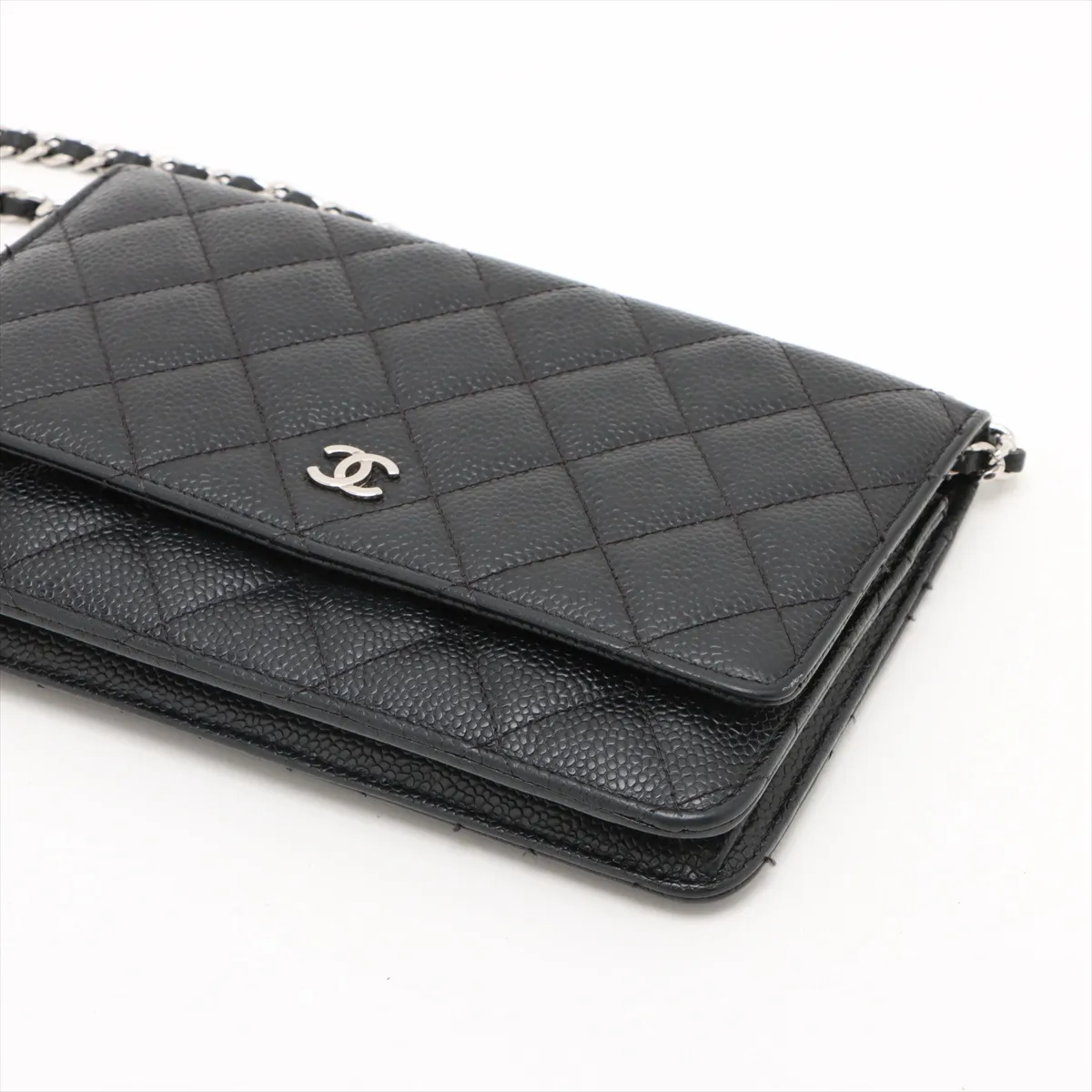 Matelassé Caviar Skin Chain Wallet, Black with Silver Hardware, 19567026, Serial Number 19 — view 3
