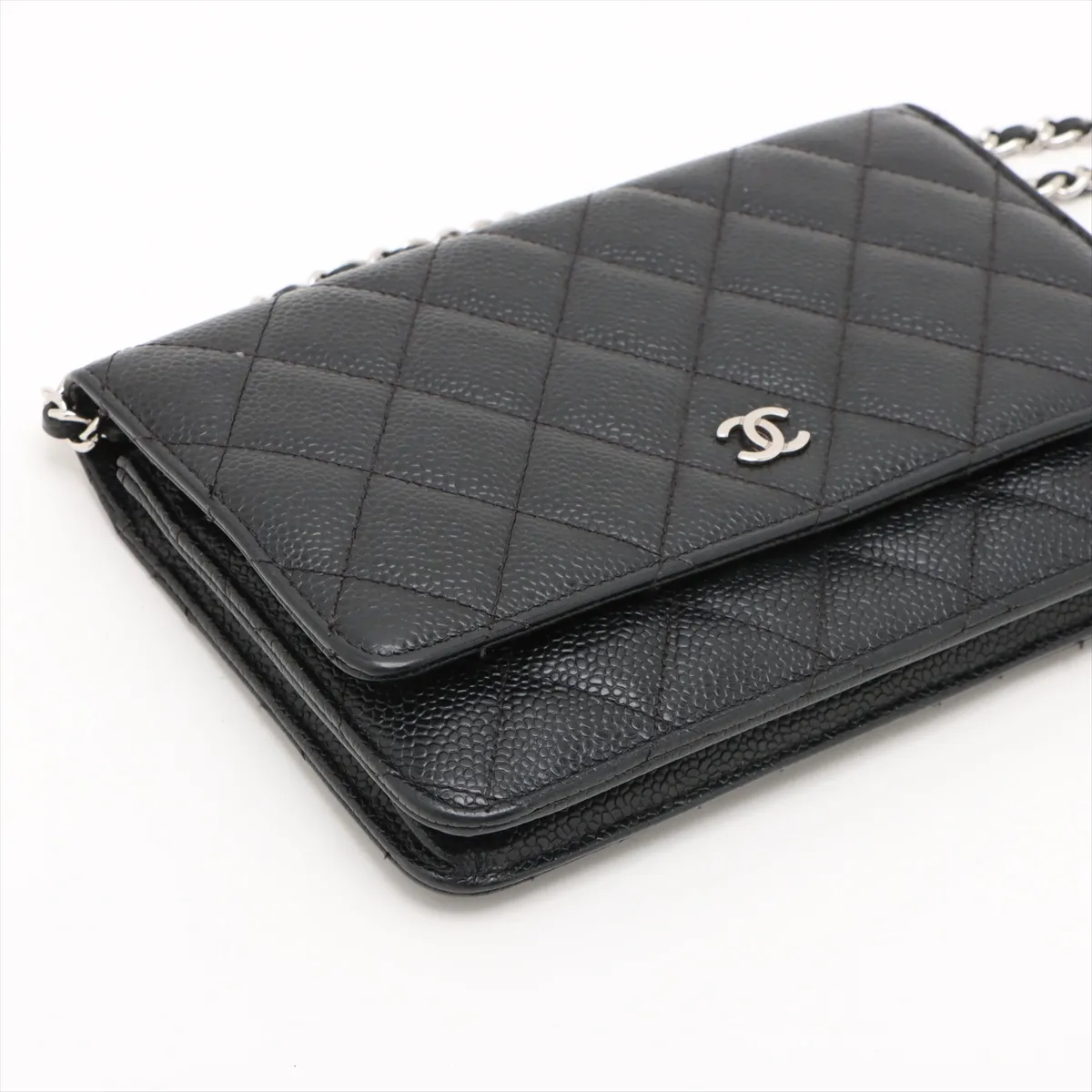 Matelassé Caviar Skin Chain Wallet, Black with Silver Hardware, 19567026, Serial Number 19 — view 4