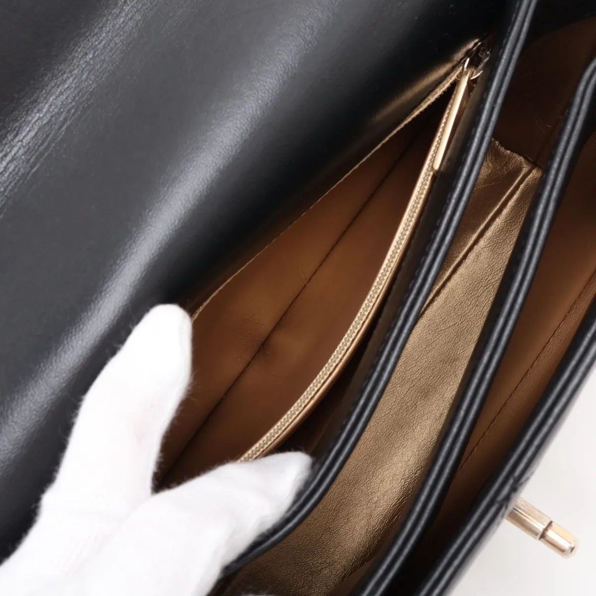 Trendy CC Lambskin 2-Way Handbag, Black with Gold Hardware, 28858798, Serial Number 28, AS1175 — view 11