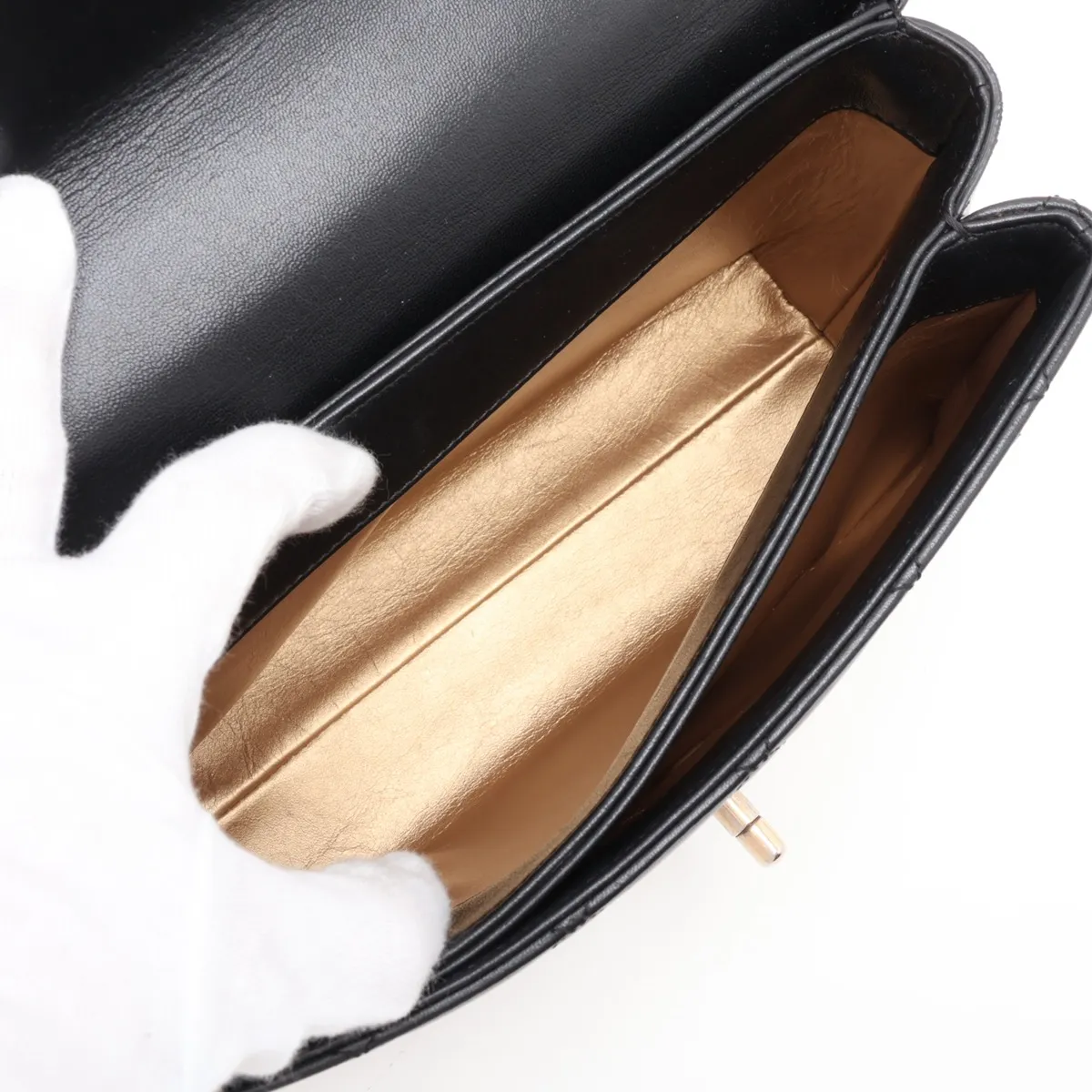Trendy CC Lambskin 2-Way Handbag, Black with Gold Hardware, 28858798, Serial Number 28, AS1175 — view 9