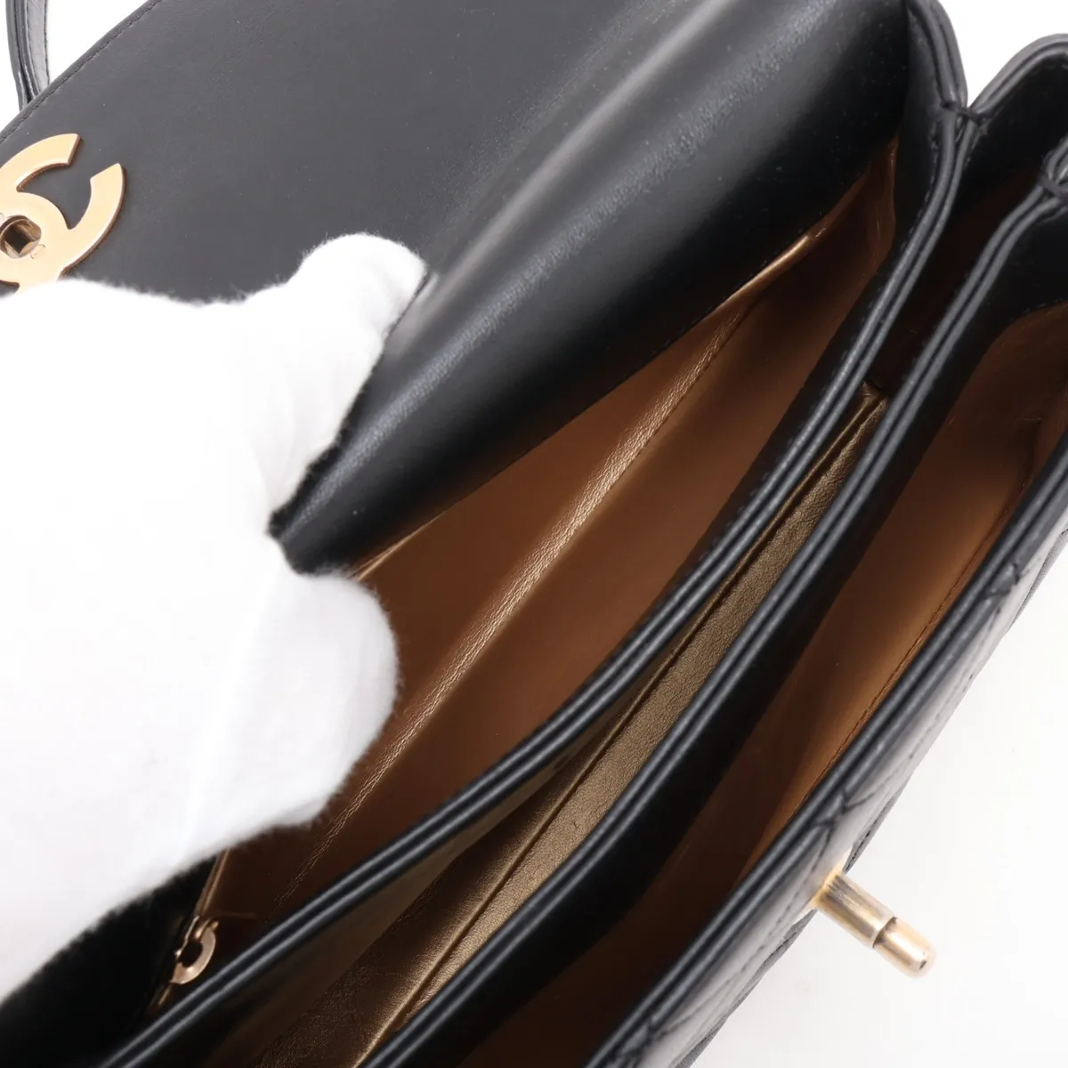 Trendy CC Lambskin 2-Way Handbag, Black with Gold Hardware, 28858798, Serial Number 28, AS1175 — view 10