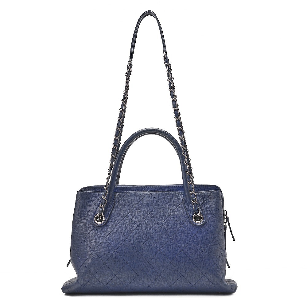 Cavitation leather Matelassé 2-way shoulder bag, navy, silver hardware, serial number 21. — view 2