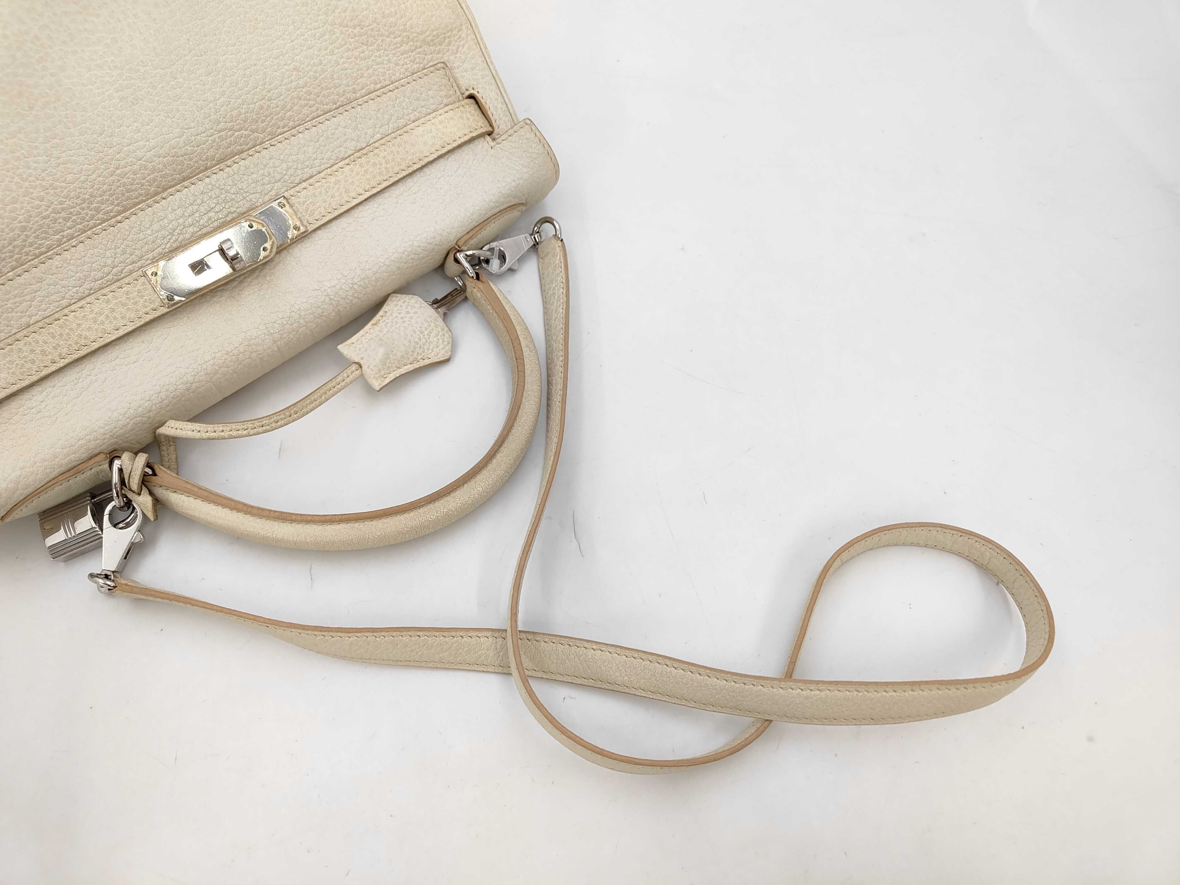 Kelly 32, inside stitching, Chevre leather, white, E stamp, silver hardware, shoulder bag — view 5